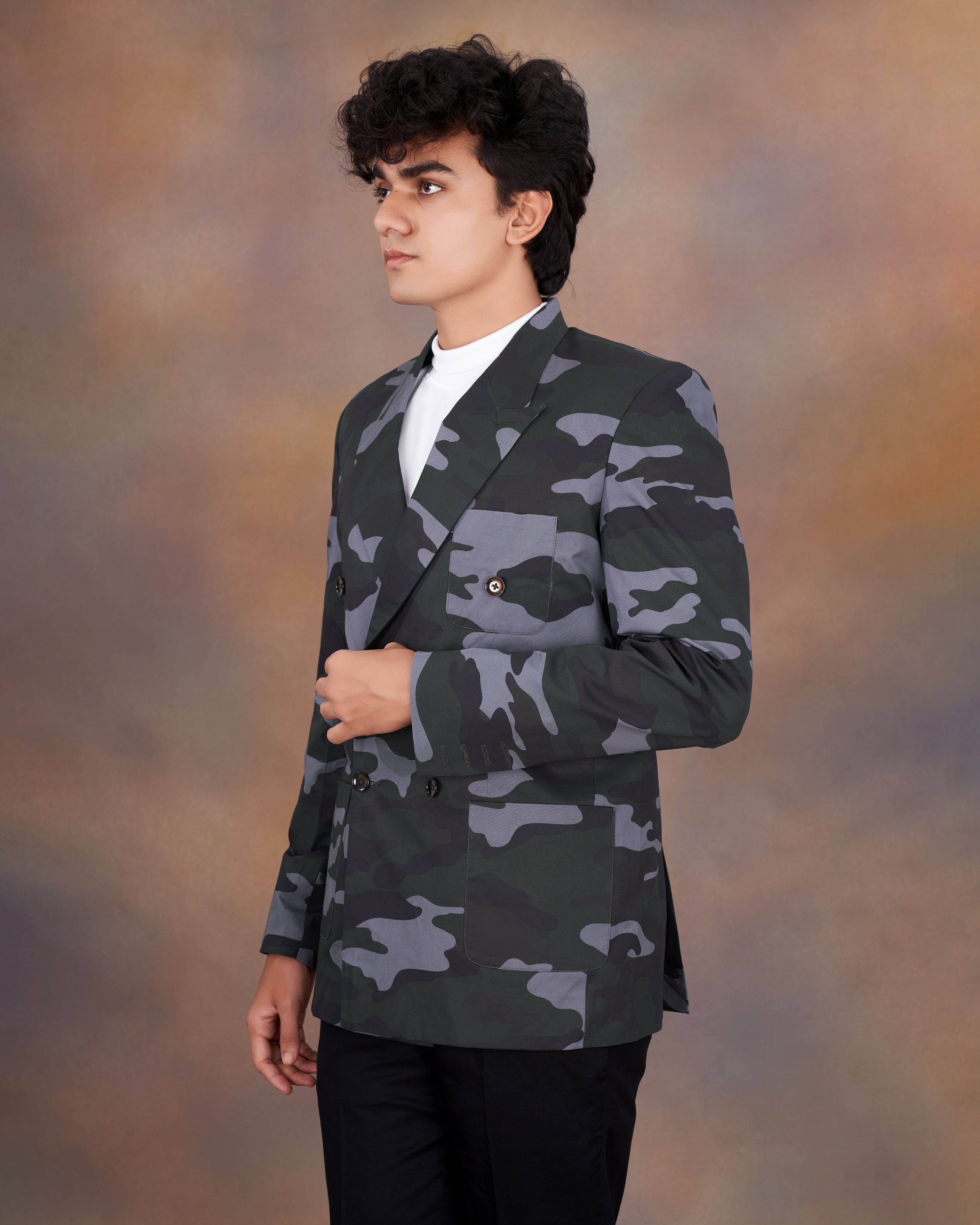 Baltic Green with Pale Gray Camouflage Premium Cotton Double Breasted Designer Sports Blazer BL2300-DB-PP-36, BL2300-DB-PP-38, BL2300-DB-PP-40, BL2300-DB-PP-42, BL2300-DB-PP-44, BL2300-DB-PP-46, BL2300-DB-PP-48, BL2300-DB-PP-50, BL2300-DB-PP-52, BL2300-DB-PP-54, BL2300-DB-PP-56, BL2300-DB-PP-58, BL2300-DB-PP-60