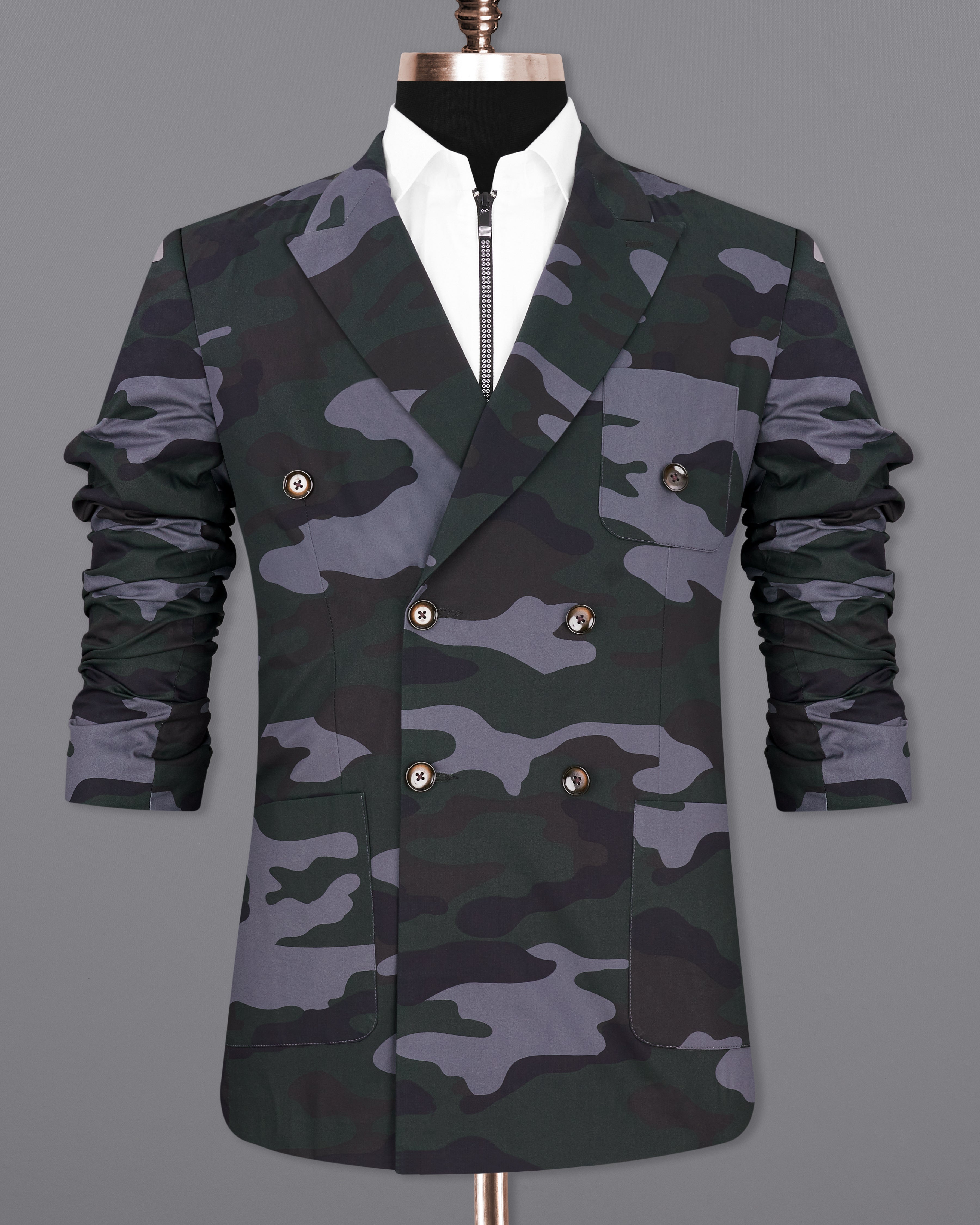 Baltic Green with Pale Gray Camouflage Premium Cotton Double Breasted Designer Sports Blazer BL2300-DB-PP-36, BL2300-DB-PP-38, BL2300-DB-PP-40, BL2300-DB-PP-42, BL2300-DB-PP-44, BL2300-DB-PP-46, BL2300-DB-PP-48, BL2300-DB-PP-50, BL2300-DB-PP-52, BL2300-DB-PP-54, BL2300-DB-PP-56, BL2300-DB-PP-58, BL2300-DB-PP-60