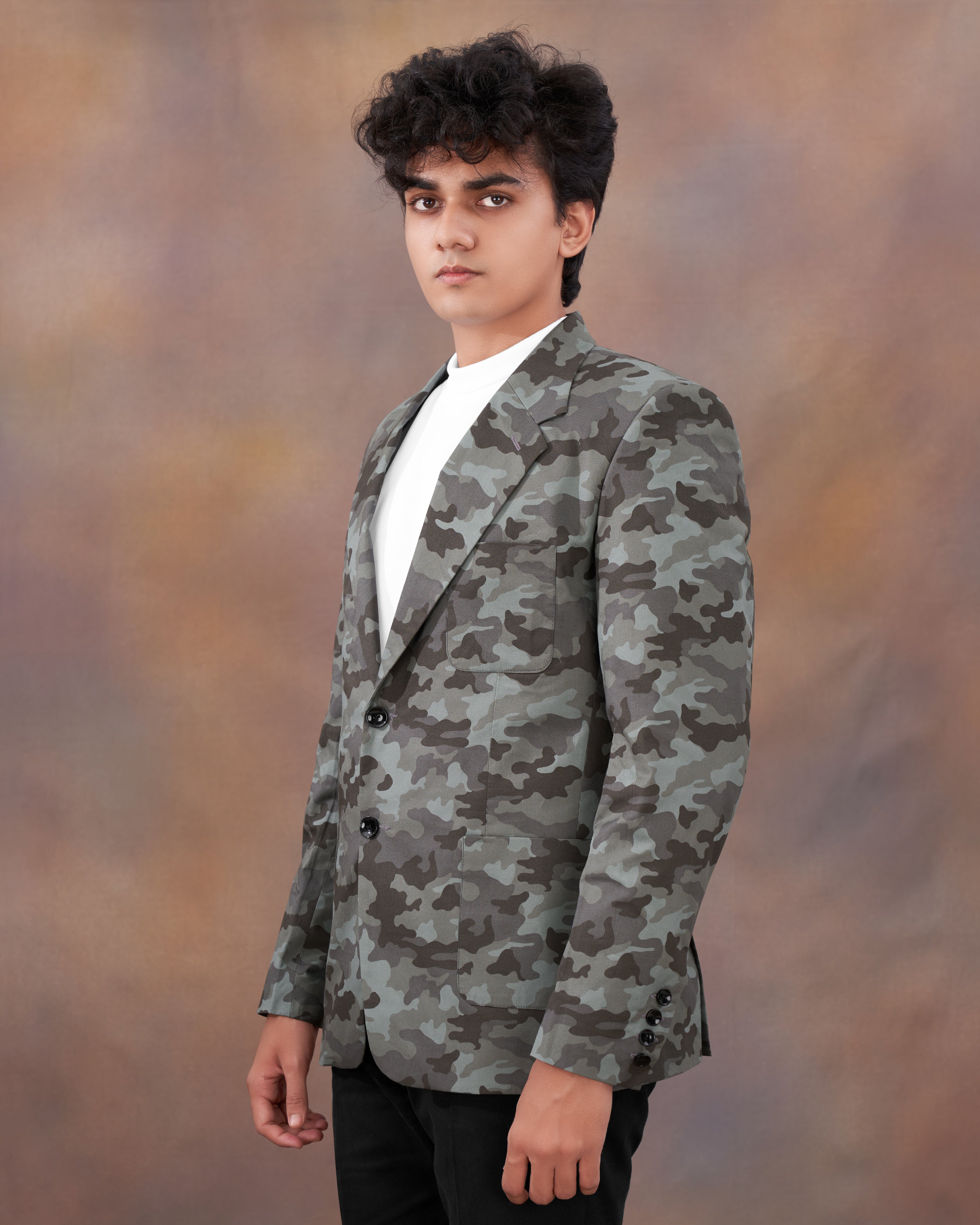 Gravel Gray with Iridium Brown Camouflage Premium Cotton Designer Sports Blazer BL2301-SB-PP-36, BL2301-SB-PP-38, BL2301-SB-PP-40, BL2301-SB-PP-42, BL2301-SB-PP-44, BL2301-SB-PP-46, BL2301-SB-PP-48, BL2301-SB-PP-50, BL2301-SB-PP-52, BL2301-SB-PP-54, BL2301-SB-PP-56, BL2301-SB-PP-58, BL2301-SB-PP-60