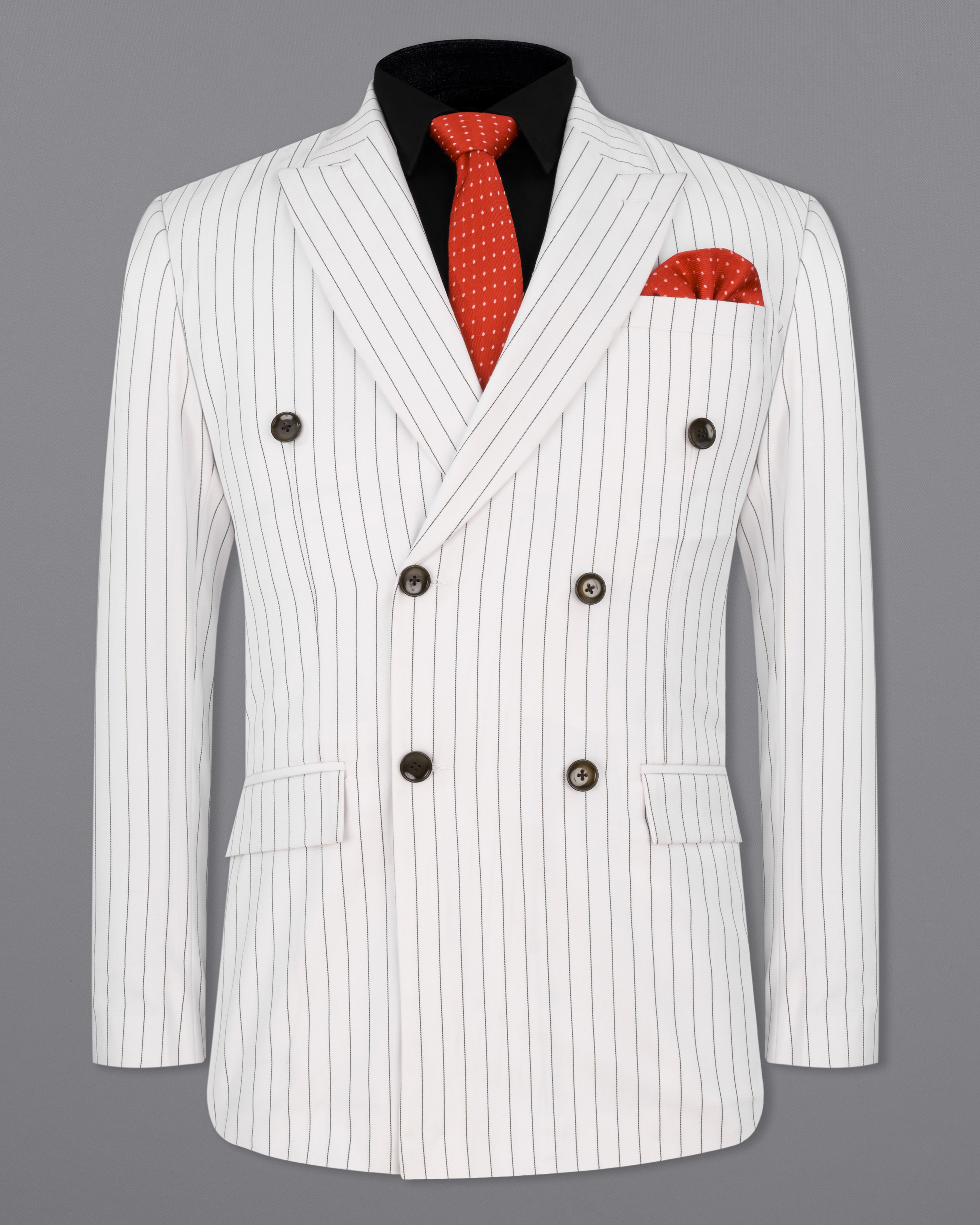 Bright White Striped Double Breasted Blazer BL2303-DB-36, BL2303-DB-38, BL2303-DB-40, BL2303-DB-42, BL2303-DB-44, BL2303-DB-46, BL2303-DB-48, BL2303-DB-50, BL2303-DB-52, BL2303-DB-54, BL2303-DB-56, BL2303-DB-58, BL2303-DB-60