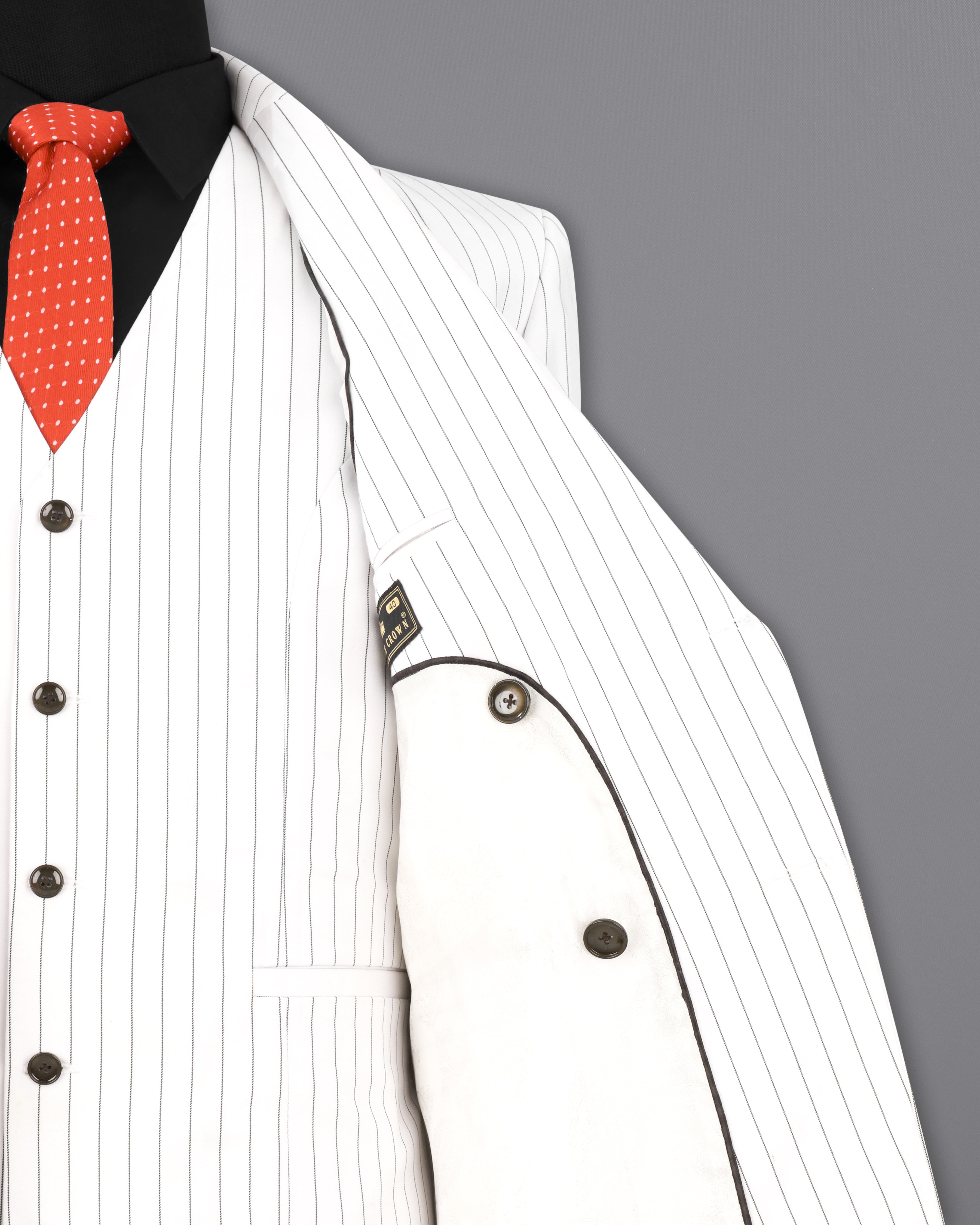 Bright White Striped Double Breasted Blazer BL2303-DB-36, BL2303-DB-38, BL2303-DB-40, BL2303-DB-42, BL2303-DB-44, BL2303-DB-46, BL2303-DB-48, BL2303-DB-50, BL2303-DB-52, BL2303-DB-54, BL2303-DB-56, BL2303-DB-58, BL2303-DB-60