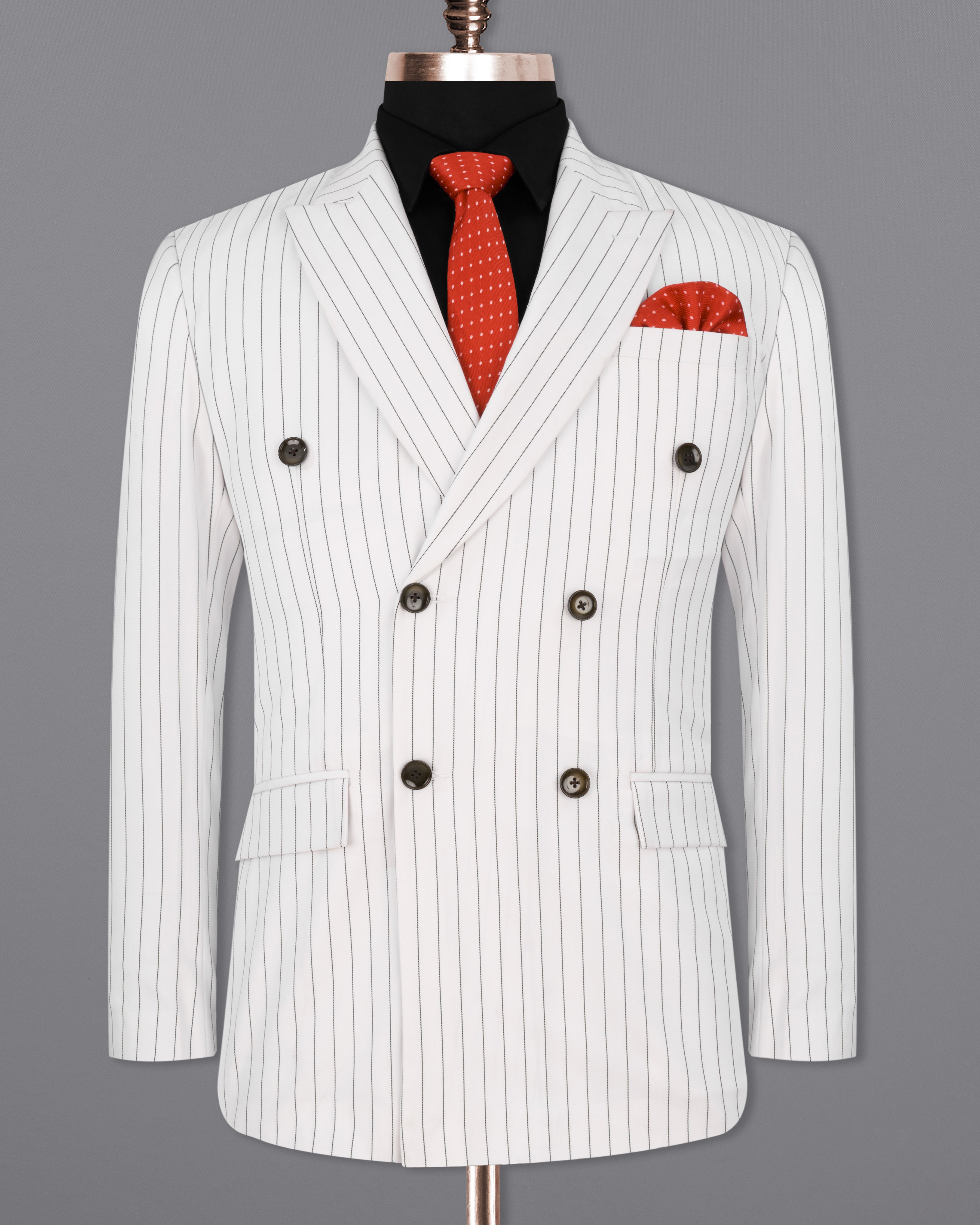 Bright White Striped Double Breasted Blazer BL2303-DB-36, BL2303-DB-38, BL2303-DB-40, BL2303-DB-42, BL2303-DB-44, BL2303-DB-46, BL2303-DB-48, BL2303-DB-50, BL2303-DB-52, BL2303-DB-54, BL2303-DB-56, BL2303-DB-58, BL2303-DB-60