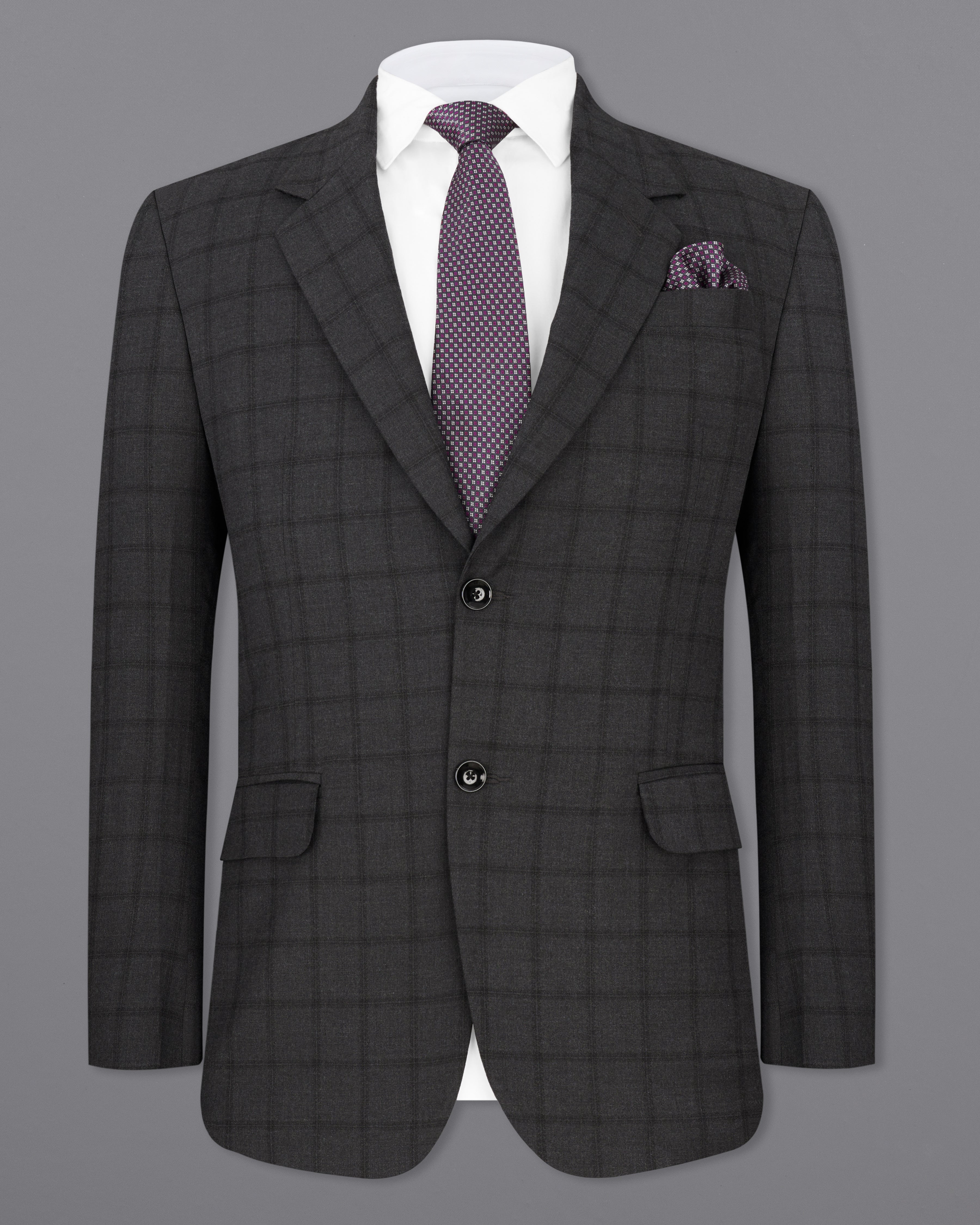 Baltic Black Windowpane Single Breasted Blazer BL2311-SB-36, BL2311-SB-38, BL2311-SB-40, BL2311-SB-42, BL2311-SB-44, BL2311-SB-46, BL2311-SB-48, BL2311-SB-50, BL2311-SB-52, BL2311-SB-54, BL2311-SB-56, BL2311-SB-58, BL2311-SB-60