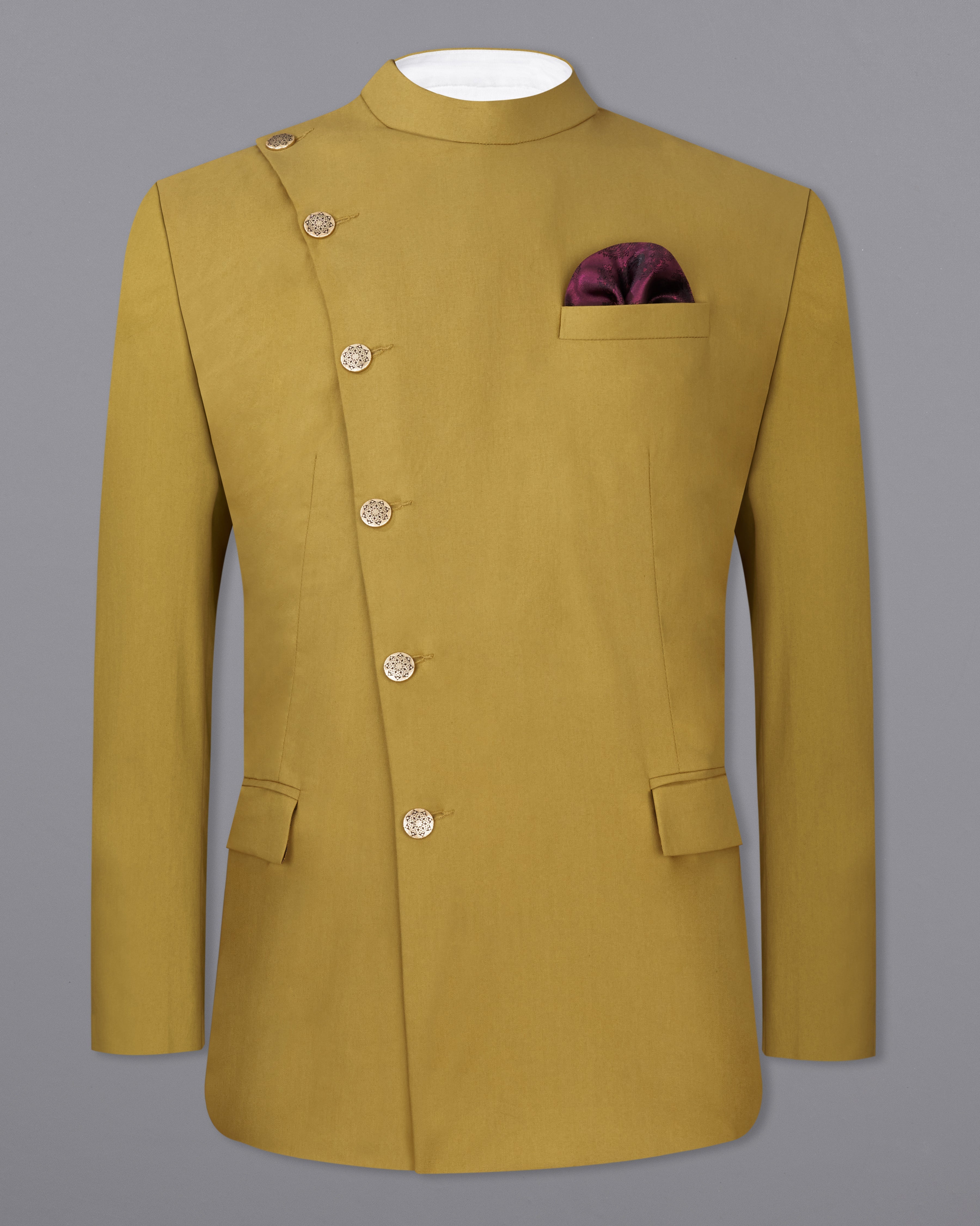 Sycamore Yellow Premium Cotton Cross Buttoned Bandhgala Blazer BL2316-CBG2-36, BL2316-CBG2-38, BL2316-CBG2-40, BL2316-CBG2-42, BL2316-CBG2-44, BL2316-CBG2-46, BL2316-CBG2-48, BL2316-CBG2-50, BL2316-CBG2-52, BL2316-CBG2-54, BL2316-CBG2-56, BL2316-CBG2-58, BL2316-CBG2-60