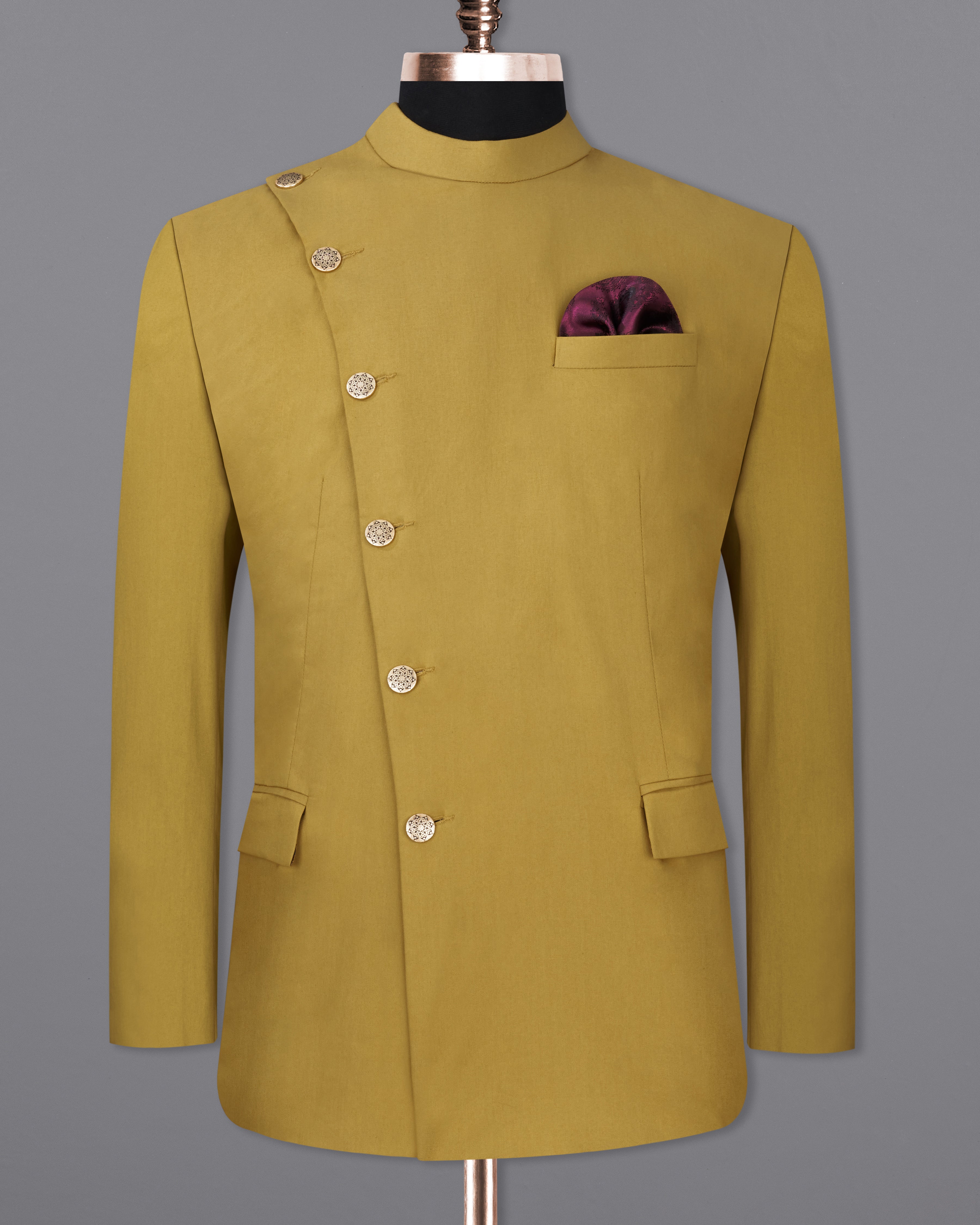 Sycamore Yellow Premium Cotton Cross Buttoned Bandhgala Blazer BL2316-CBG2-36, BL2316-CBG2-38, BL2316-CBG2-40, BL2316-CBG2-42, BL2316-CBG2-44, BL2316-CBG2-46, BL2316-CBG2-48, BL2316-CBG2-50, BL2316-CBG2-52, BL2316-CBG2-54, BL2316-CBG2-56, BL2316-CBG2-58, BL2316-CBG2-60