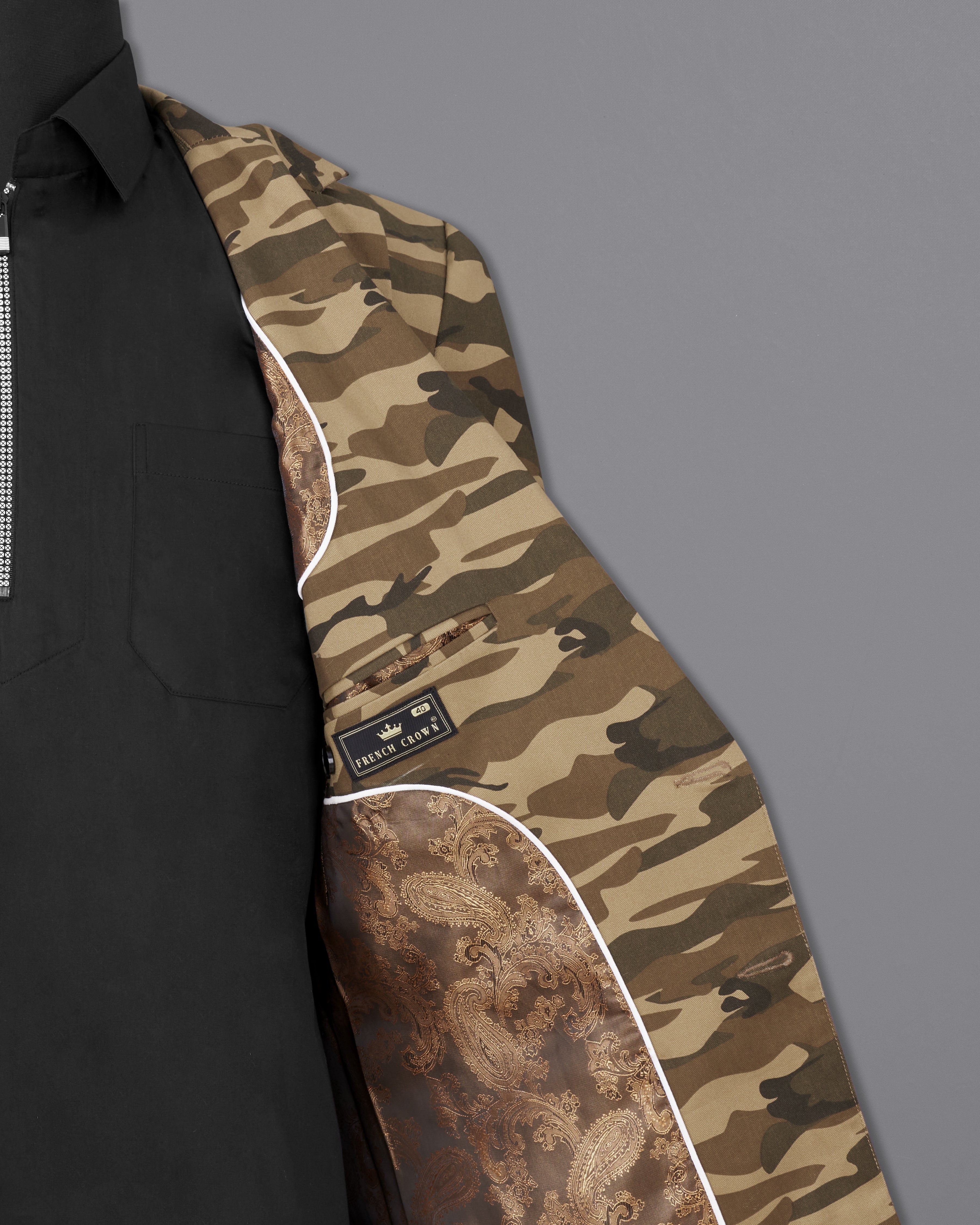 Stonewall Brown with Fuscous Green Camouflage Premium Cotton Designer Blazer BL2318-SB-D110-36, BL2318-SB-D110-38, BL2318-SB-D110-40, BL2318-SB-D110-42, BL2318-SB-D110-44, BL2318-SB-D110-46, BL2318-SB-D110-48, BL2318-SB-D110-50, BL2318-SB-D110-52, BL2318-SB-D110-54, BL2318-SB-D110-56, BL2318-SB-D110-58, BL2318-SB-D110-60