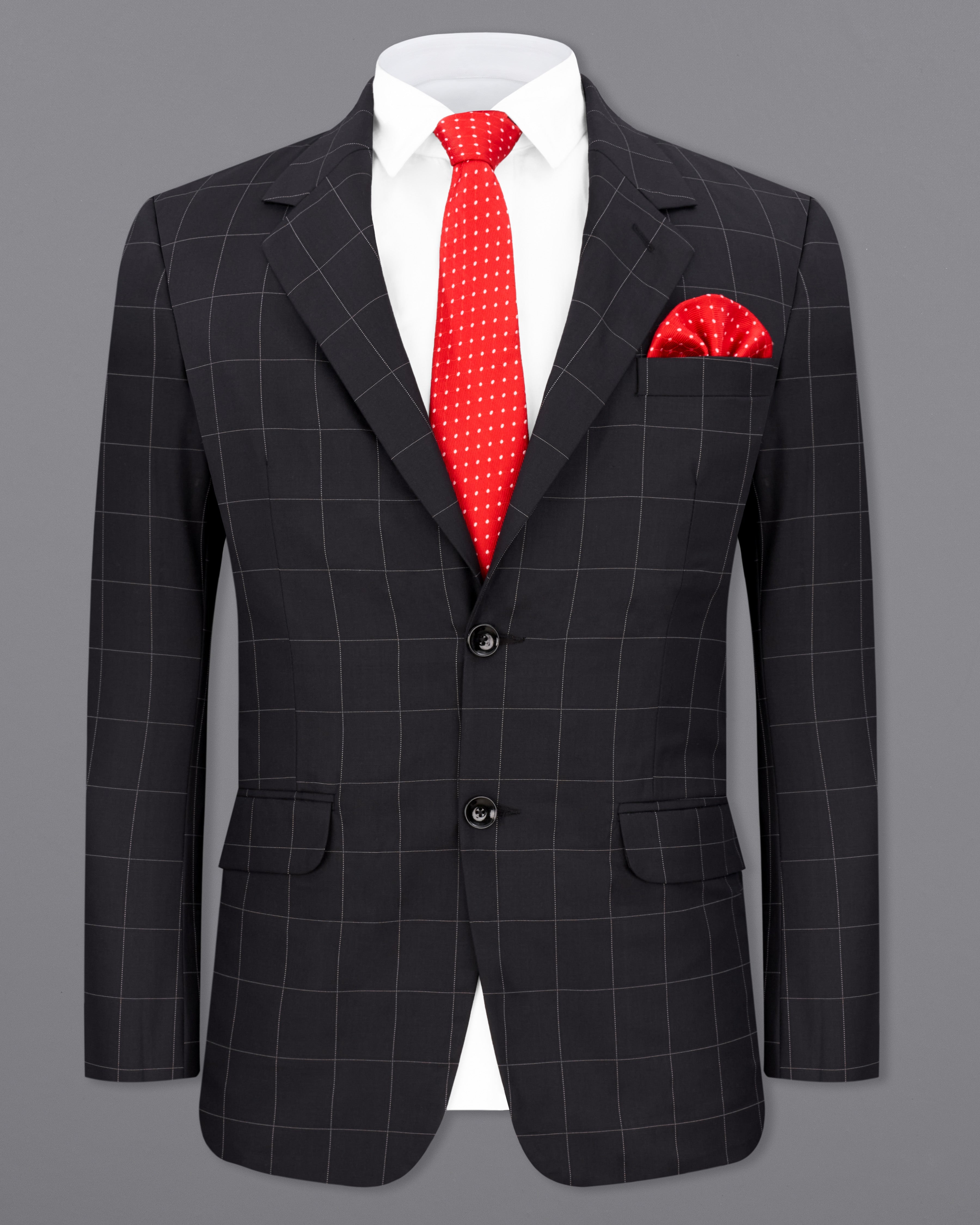 Jade Black Windowpane Single Breasted Blazer BL2328-SB-36, BL2328-SB-38, BL2328-SB-40, BL2328-SB-42, BL2328-SB-44, BL2328-SB-46, BL2328-SB-48, BL2328-SB-50, BL2328-SB-52, BL2328-SB-54, BL2328-SB-56, BL2328-SB-58, BL2328-SB-60