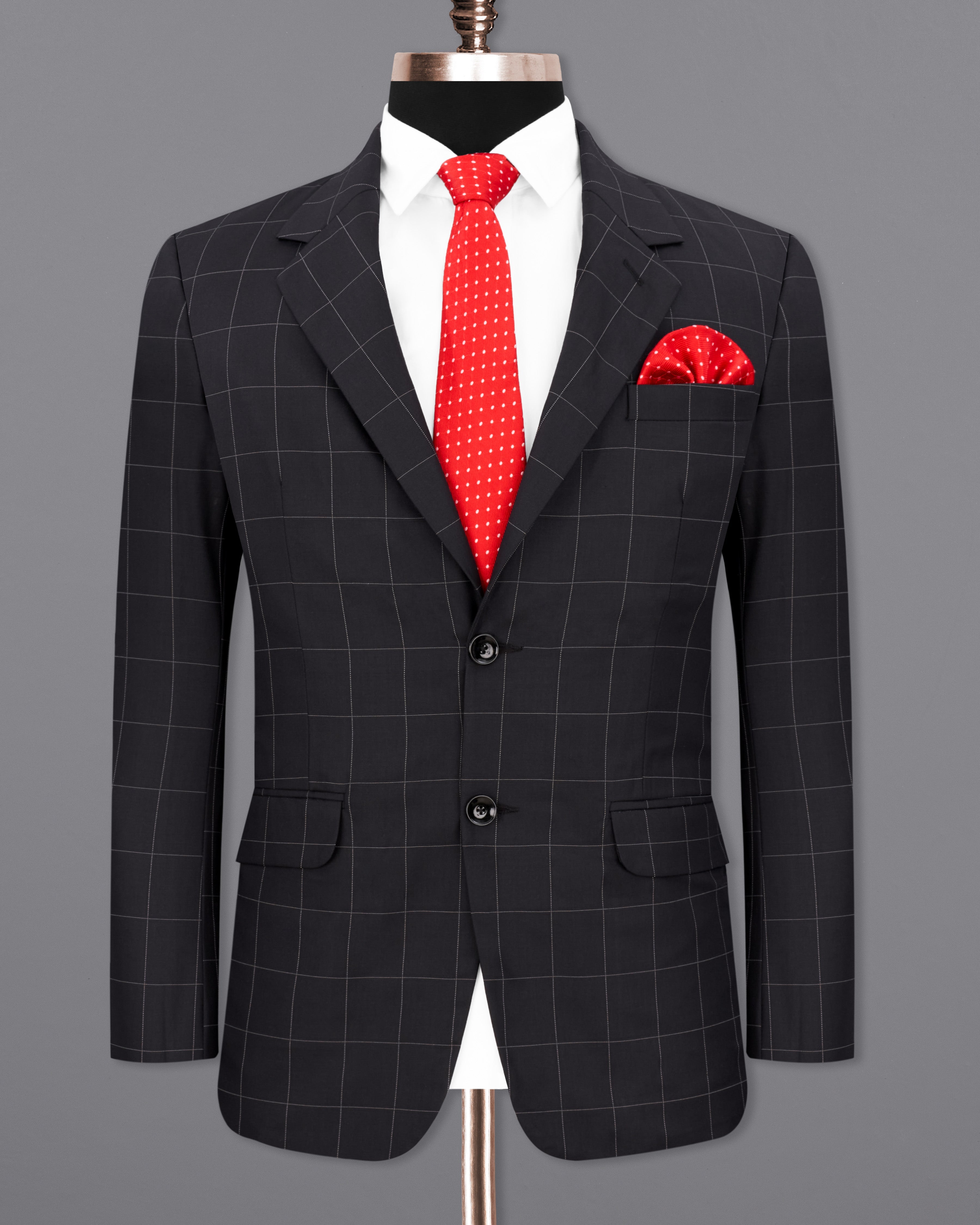 Jade Black Windowpane Single Breasted Blazer BL2328-SB-36, BL2328-SB-38, BL2328-SB-40, BL2328-SB-42, BL2328-SB-44, BL2328-SB-46, BL2328-SB-48, BL2328-SB-50, BL2328-SB-52, BL2328-SB-54, BL2328-SB-56, BL2328-SB-58, BL2328-SB-60