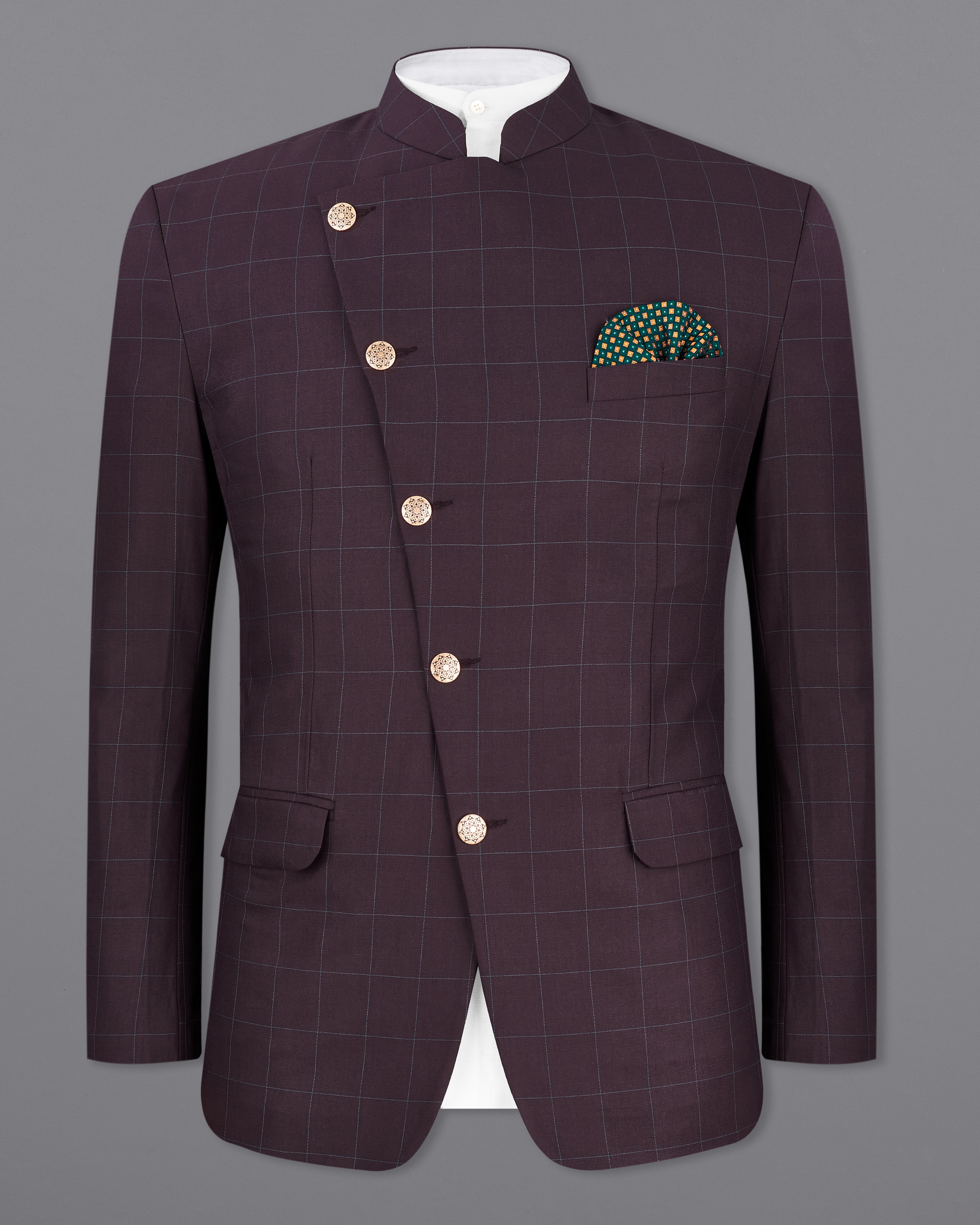 Thunder Maroon Windowpane Cross Buttoned Bandhgala Blazer BL2332-CBG-36, BL2332-CBG-38, BL2332-CBG-40, BL2332-CBG-42, BL2332-CBG-44, BL2332-CBG-46, BL2332-CBG-48, BL2332-CBG-50, BL2332-CBG-52, BL2332-CBG-54, BL2332-CBG-56, BL2332-CBG-58, BL2332-CBG-60