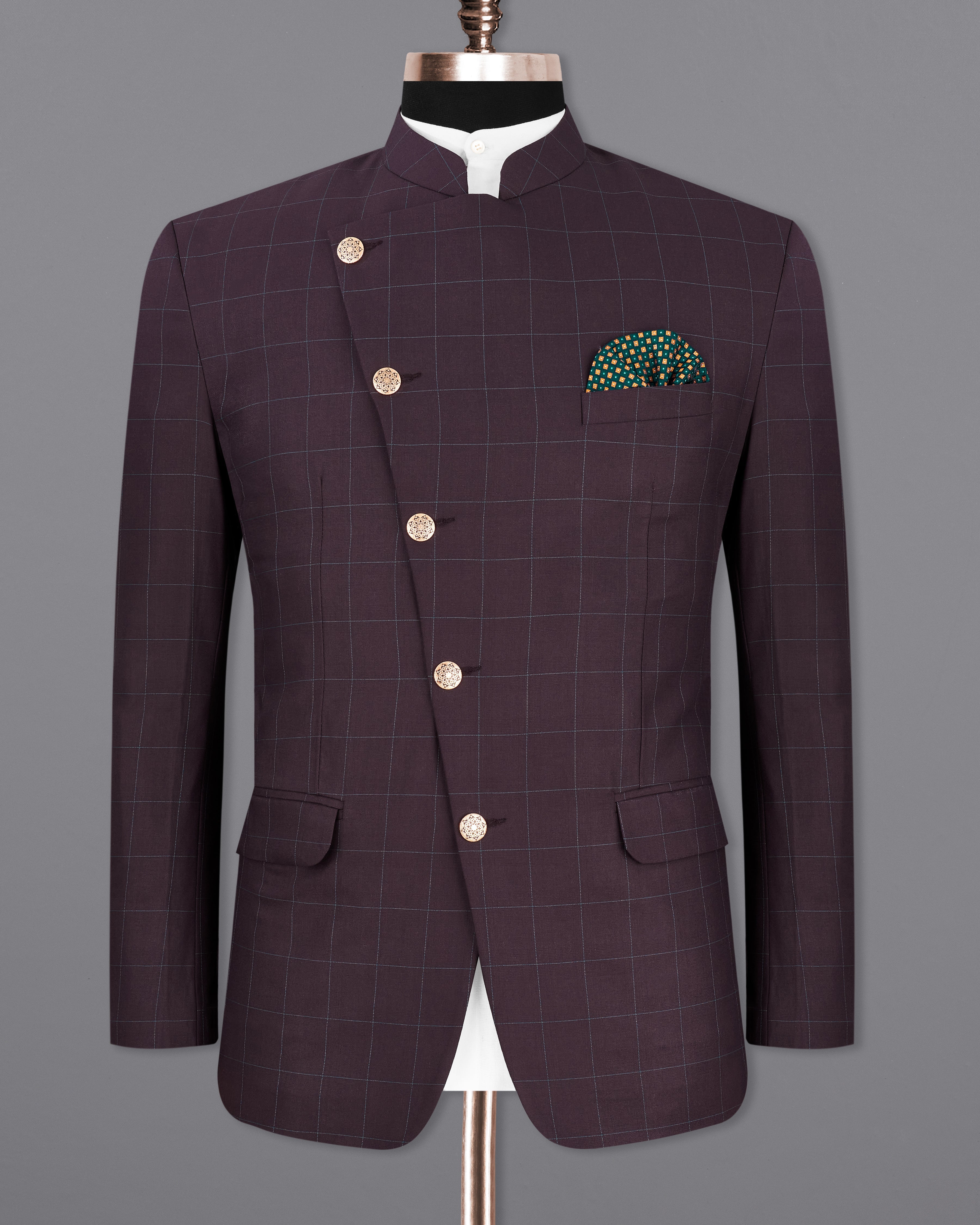 Thunder Maroon Windowpane Cross Buttoned Bandhgala Blazer BL2332-CBG-36, BL2332-CBG-38, BL2332-CBG-40, BL2332-CBG-42, BL2332-CBG-44, BL2332-CBG-46, BL2332-CBG-48, BL2332-CBG-50, BL2332-CBG-52, BL2332-CBG-54, BL2332-CBG-56, BL2332-CBG-58, BL2332-CBG-60