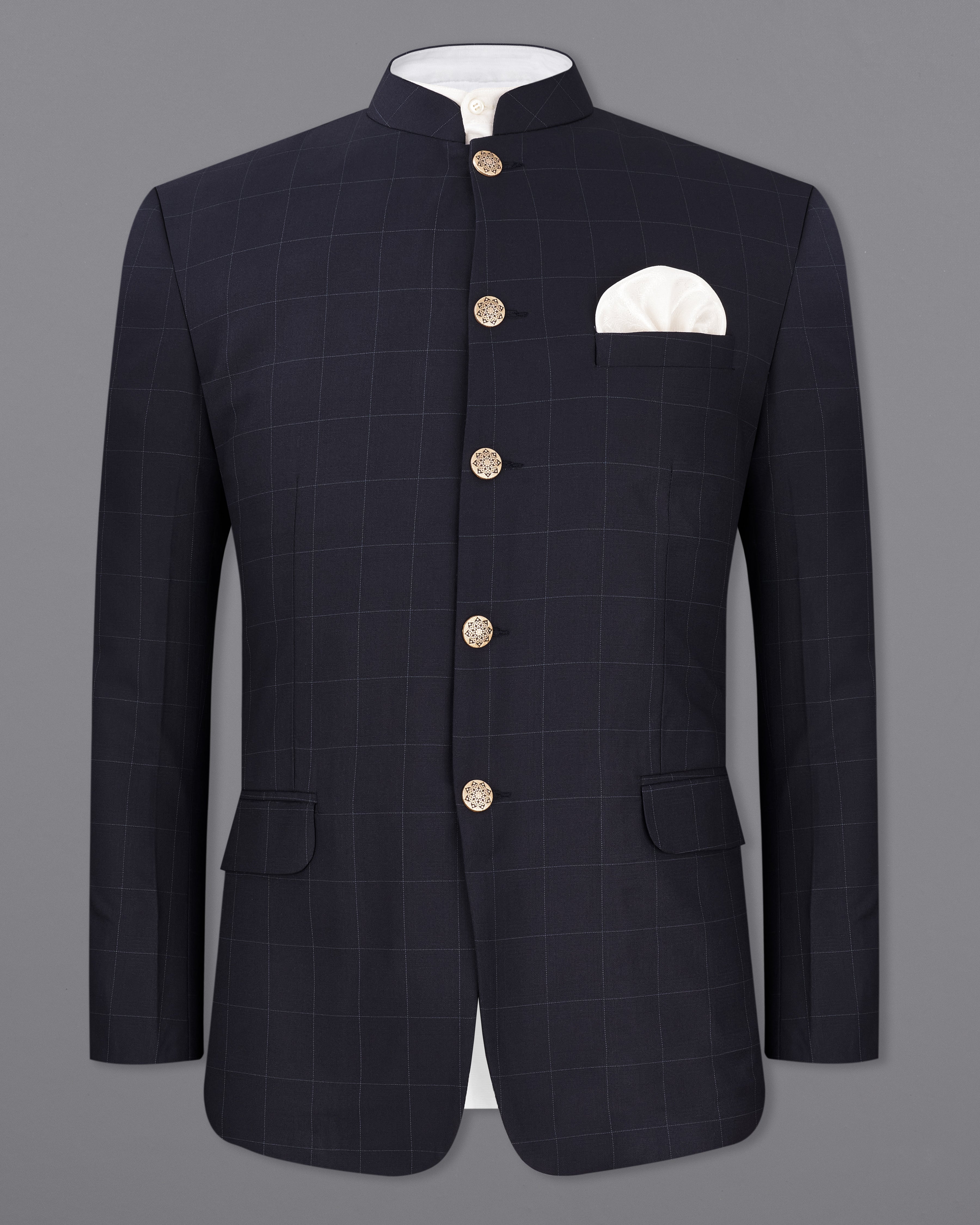 Mirage Blue Windowpane Bandhgala Blazer BL2333-BG-36, BL2333-BG-38, BL2333-BG-40, BL2333-BG-42, BL2333-BG-44, BL2333-BG-46, BL2333-BG-48, BL2333-BG-50, BL2333-BG-52, BL2333-BG-54, BL2333-BG-56, BL2333-BG-58, BL2333-BG-60