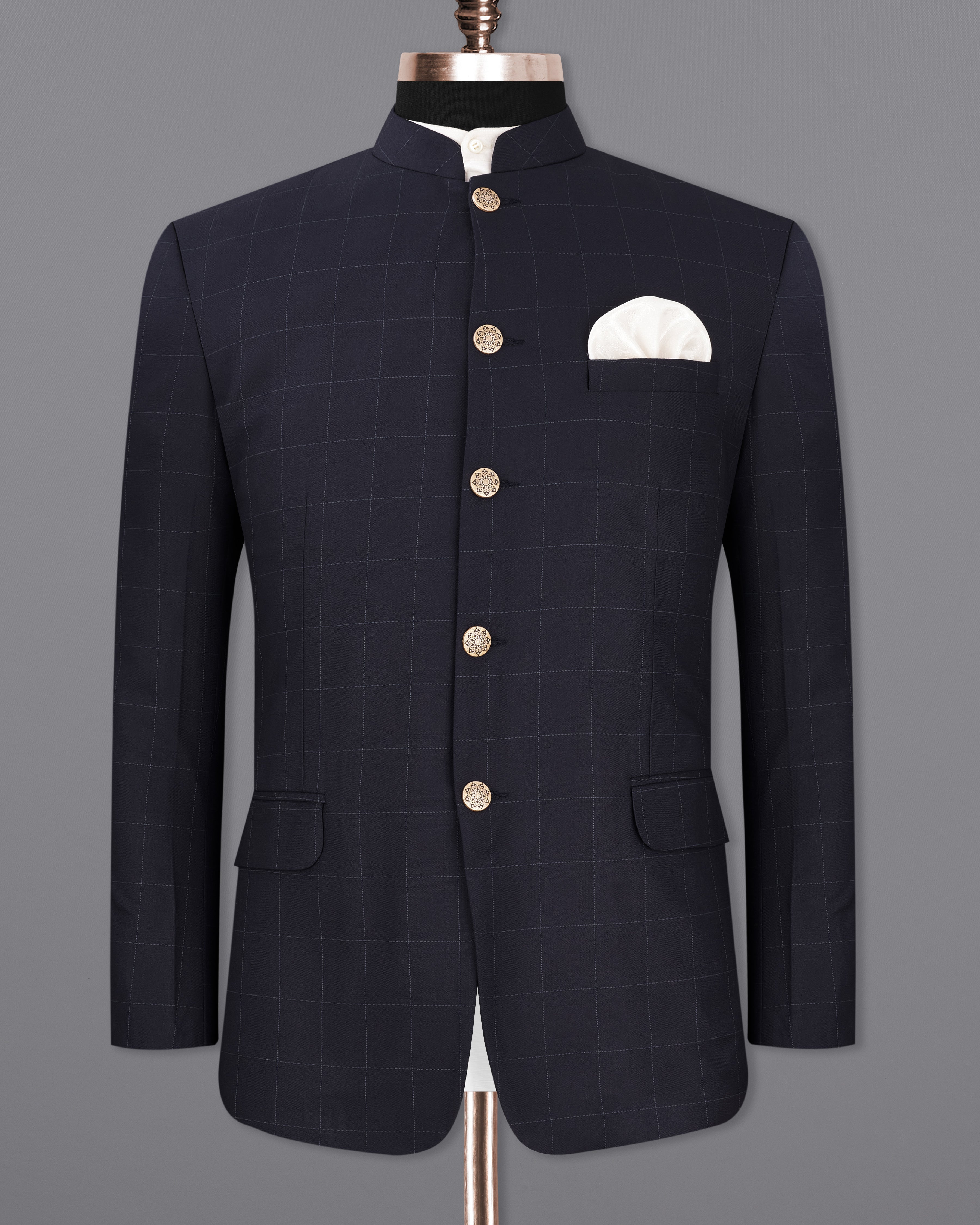 Mirage Blue Windowpane Bandhgala Blazer BL2333-BG-36, BL2333-BG-38, BL2333-BG-40, BL2333-BG-42, BL2333-BG-44, BL2333-BG-46, BL2333-BG-48, BL2333-BG-50, BL2333-BG-52, BL2333-BG-54, BL2333-BG-56, BL2333-BG-58, BL2333-BG-60