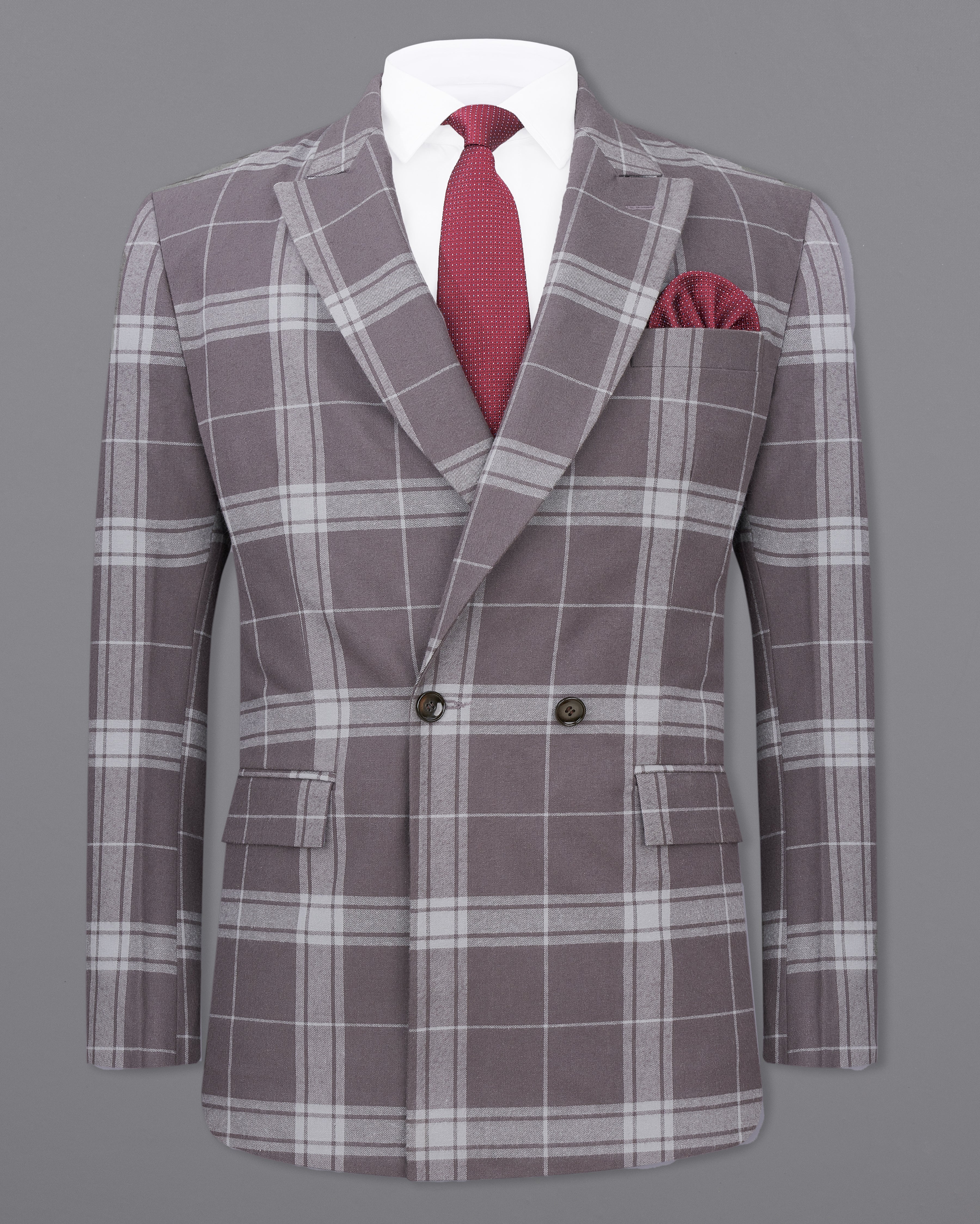 Tundora Brown with Star Dust Gray Plaid Premium Cotton Double Breasted Designer Blazer BL2338-DB-2B-36, BL2338-DB-2B-38, BL2338-DB-2B-40, BL2338-DB-2B-42, BL2338-DB-2B-44, BL2338-DB-2B-46, BL2338-DB-2B-48, BL2338-DB-2B-50, BL2338-DB-2B-52, BL2338-DB-2B-54, BL2338-DB-2B-56, BL2338-DB-2B-58, BL2338-DB-2B-60	