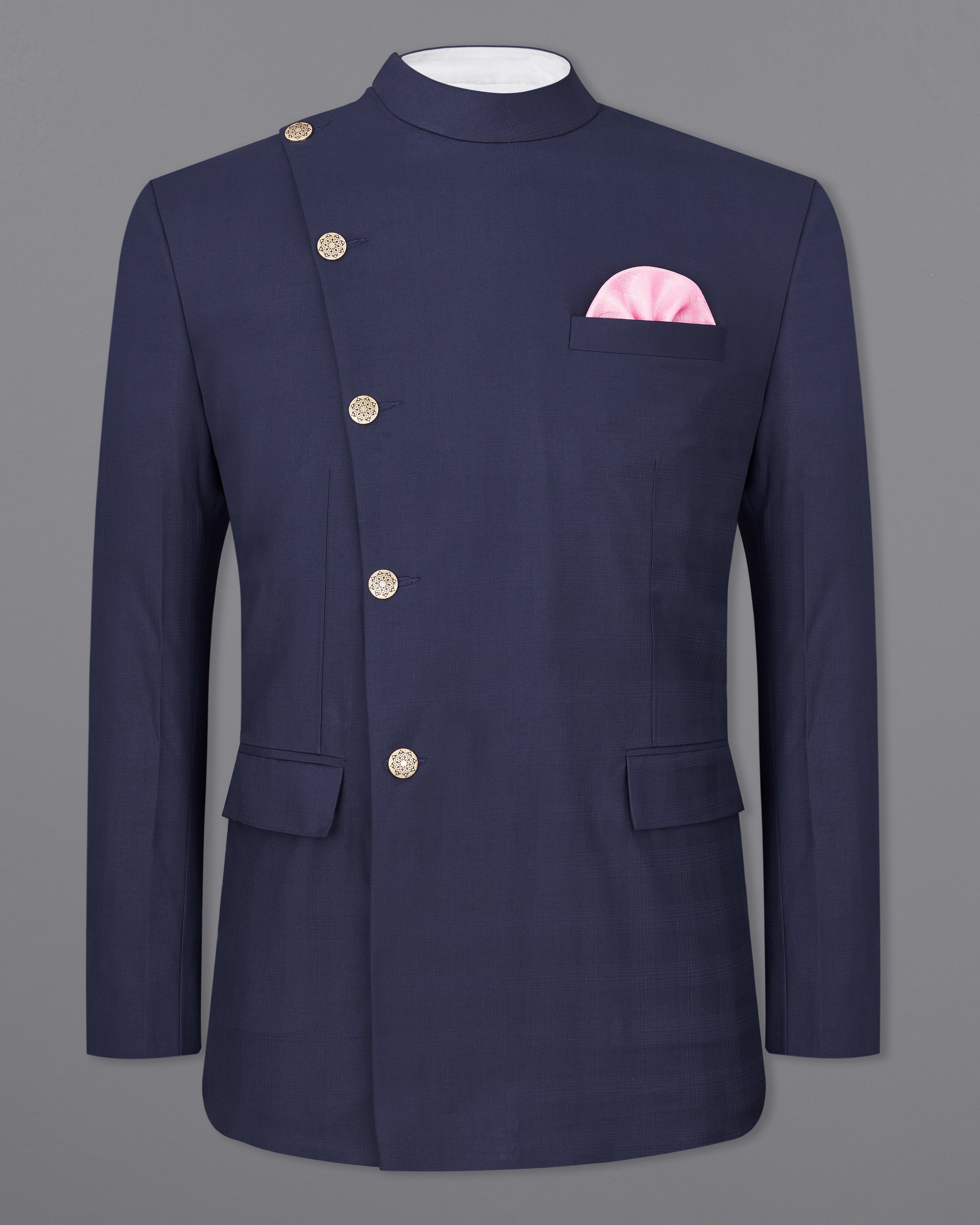 Tuna Navy Blue Cross Buttoned Bandhgala Blazer BL2350-CBG2-36, BL2350-CBG2-38, BL2350-CBG2-40, BL2350-CBG2-42, BL2350-CBG2-44, BL2350-CBG2-46, BL2350-CBG2-48, BL2350-CBG2-50, BL2350-CBG2-52, BL2350-CBG2-54, BL2350-CBG2-56, BL2350-CBG2-58, BL2350-CBG2-60