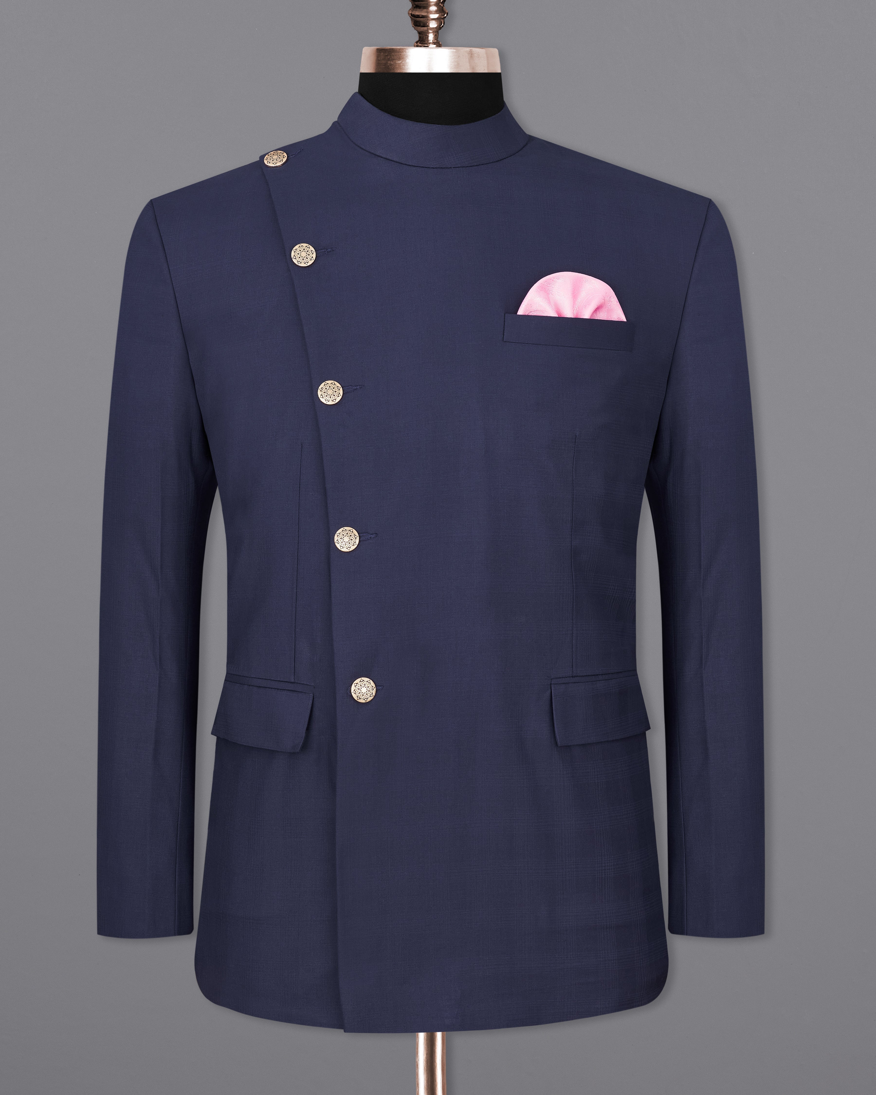 Tuna Navy Blue Cross Buttoned Bandhgala Blazer BL2350-CBG2-36, BL2350-CBG2-38, BL2350-CBG2-40, BL2350-CBG2-42, BL2350-CBG2-44, BL2350-CBG2-46, BL2350-CBG2-48, BL2350-CBG2-50, BL2350-CBG2-52, BL2350-CBG2-54, BL2350-CBG2-56, BL2350-CBG2-58, BL2350-CBG2-60