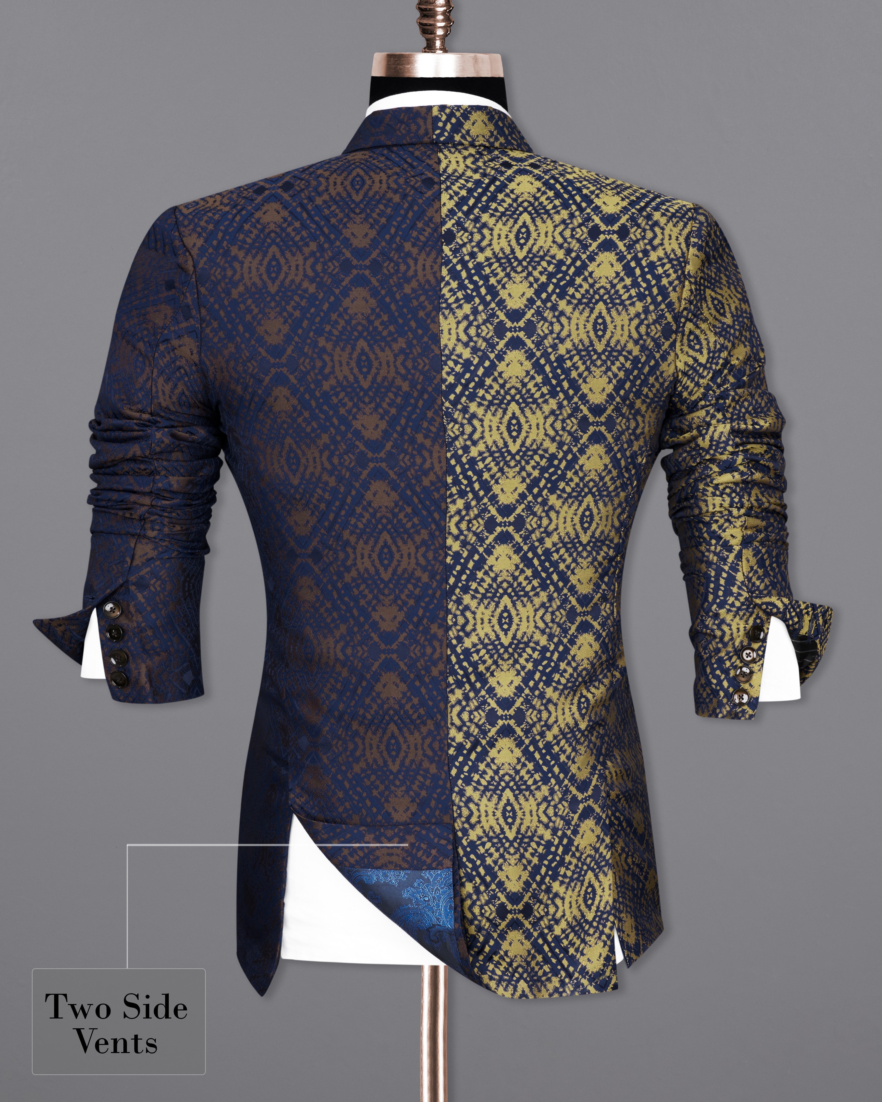 Bleached Navy Blue with Apache Gold Double Breasted Jacquard Textured Designer Blazer BL2354-DB-D212-36, BL2354-DB-D212-38, BL2354-DB-D212-40, BL2354-DB-D212-42, BL2354-DB-D212-44, BL2354-DB-D212-46, BL2354-DB-D212-48, BL2354-DB-D212-50, BL2354-DB-D212-52, BL2354-DB-D212-54, BL2354-DB-D212-56, BL2354-DB-D212-58, BL2354-DB-D212-60			