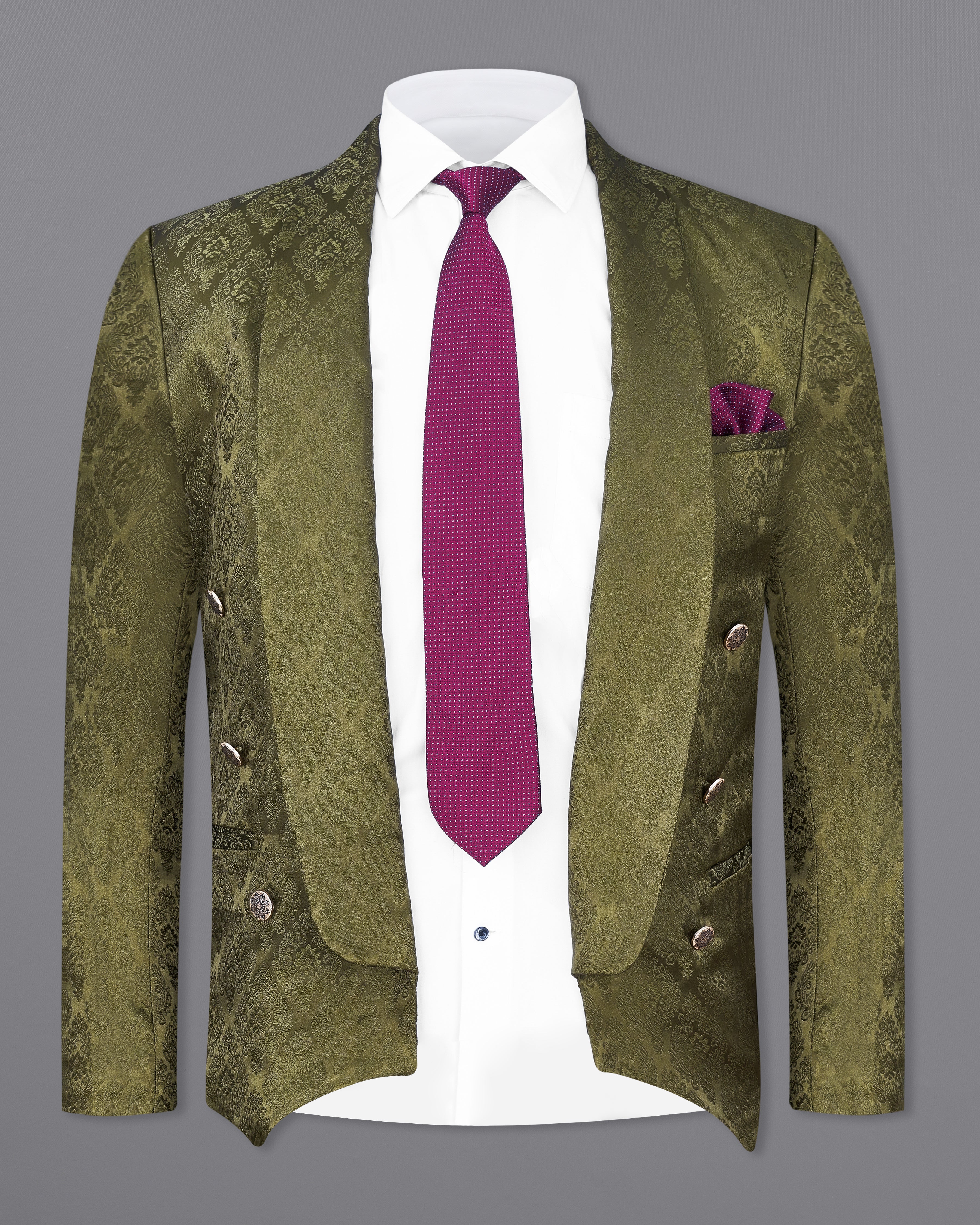 Otter Green Damask Textured Designer Blazer