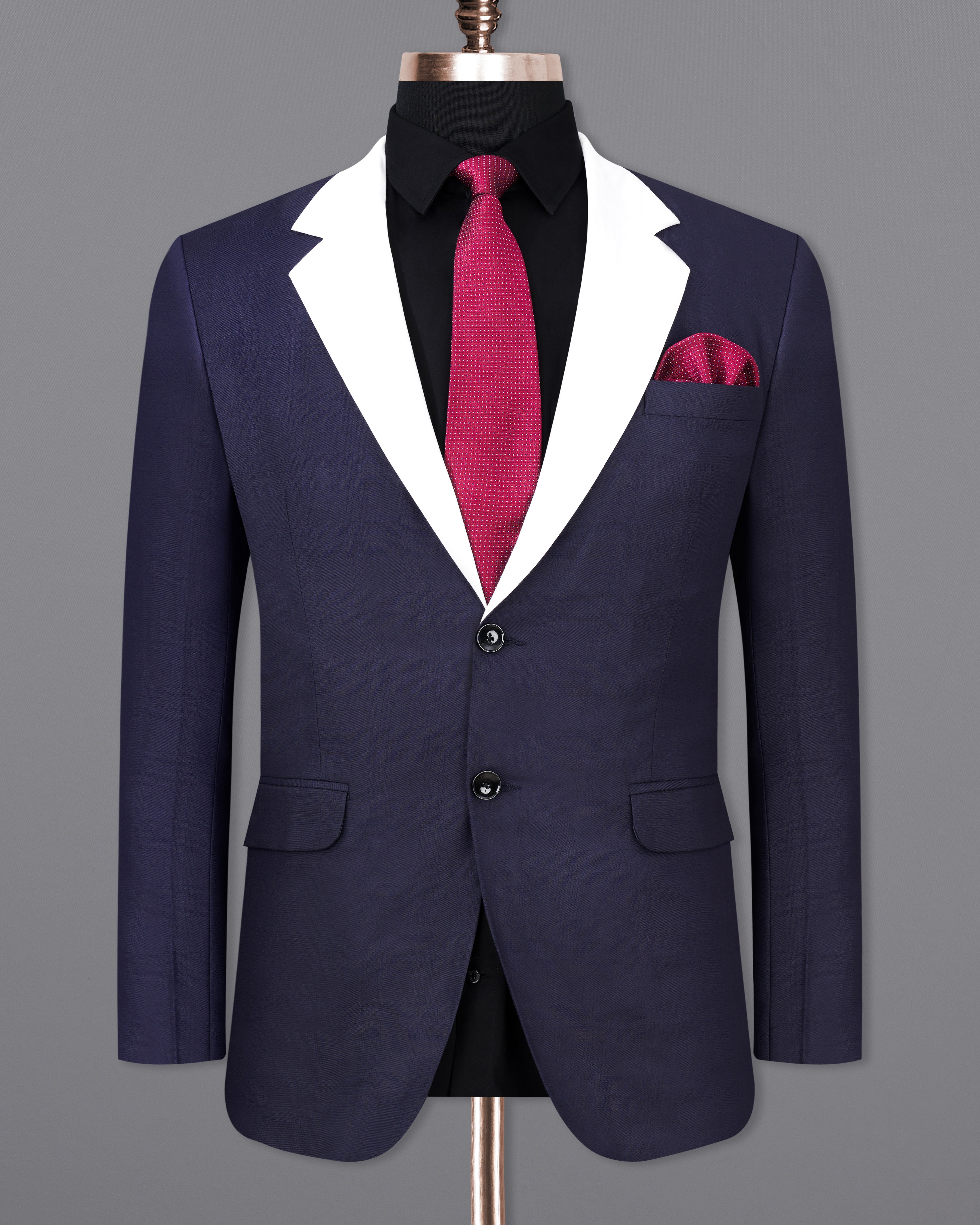 Mirage Navy Blue with White Lapels Single Breasted Blazer