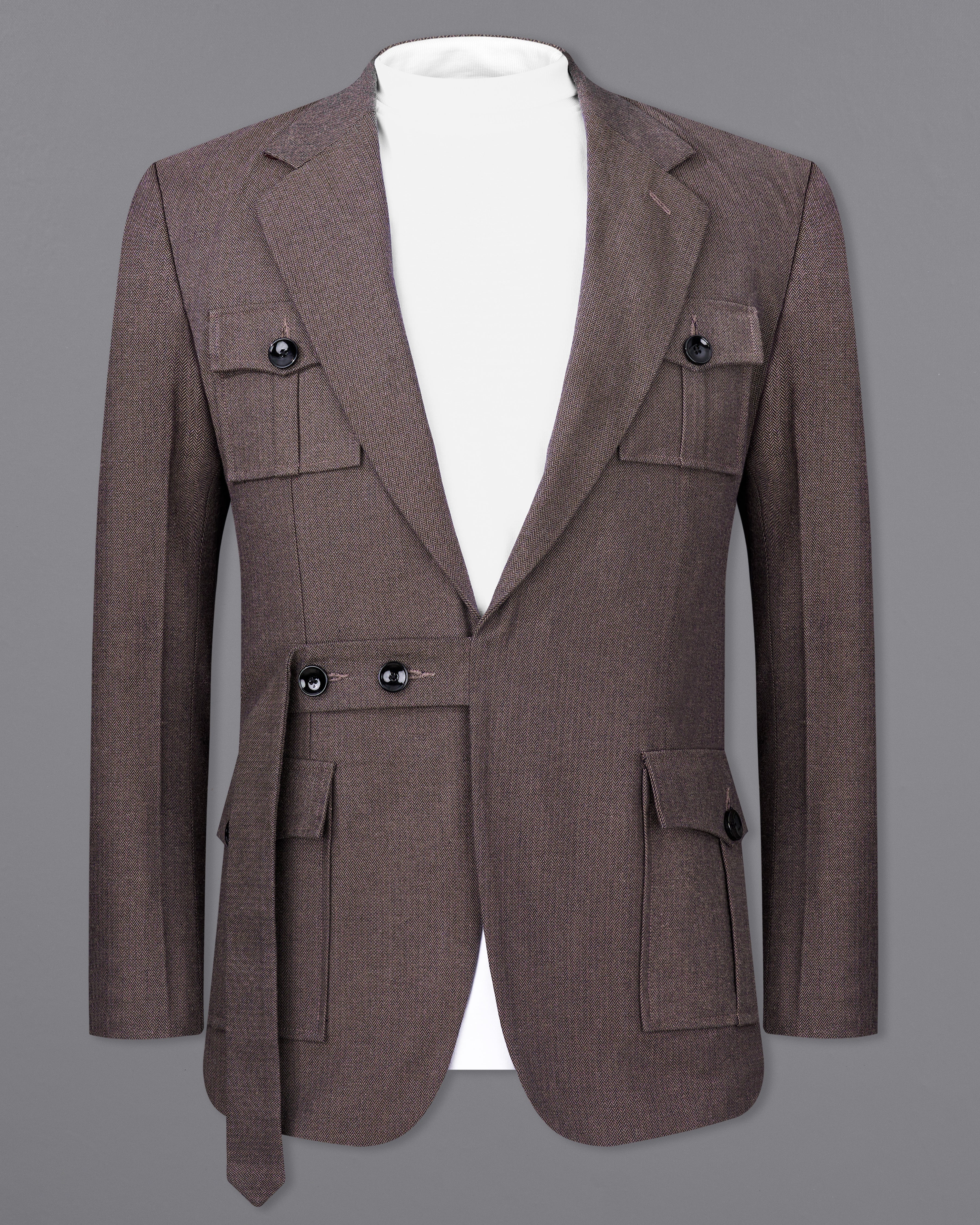 Iridium Brown Premium Cotton Designer Blazer with Functional Belt Fastening