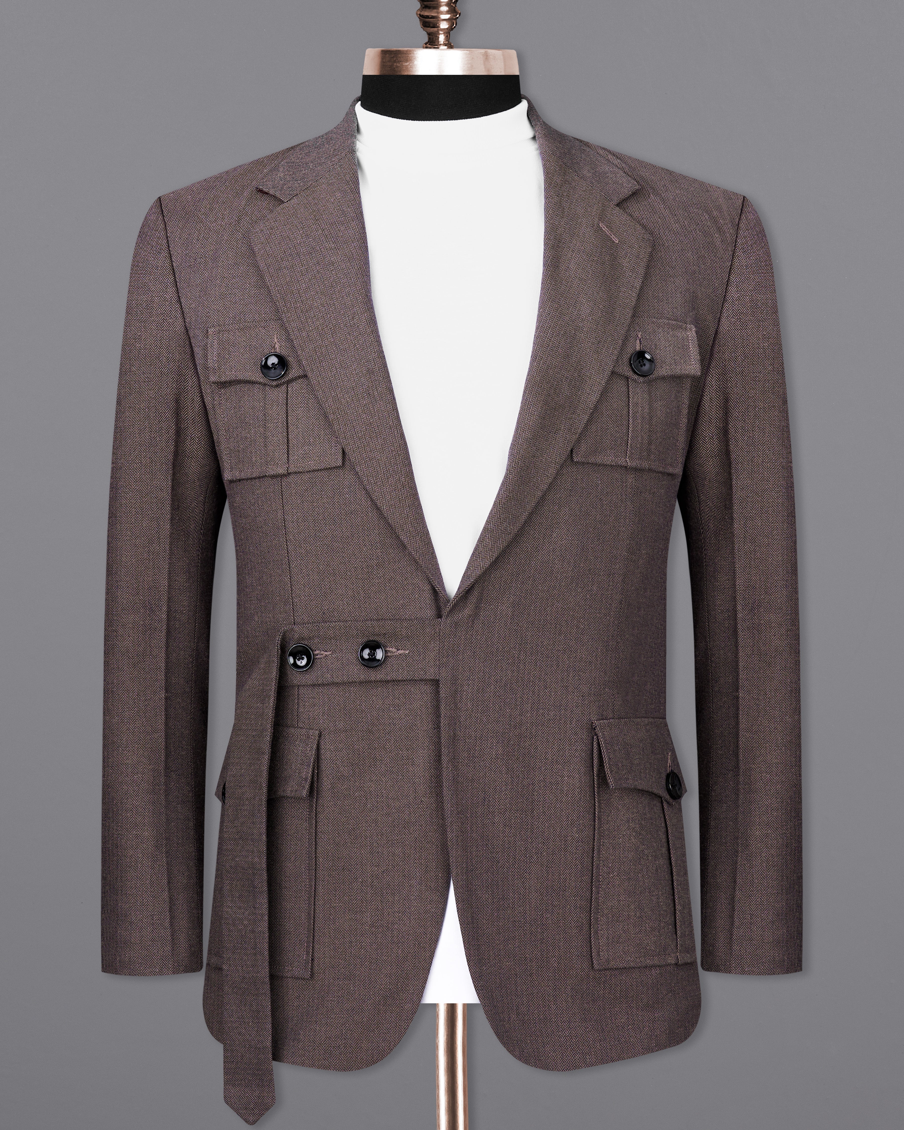 Iridium Brown Premium Cotton Designer Blazer with Functional Belt Fastening