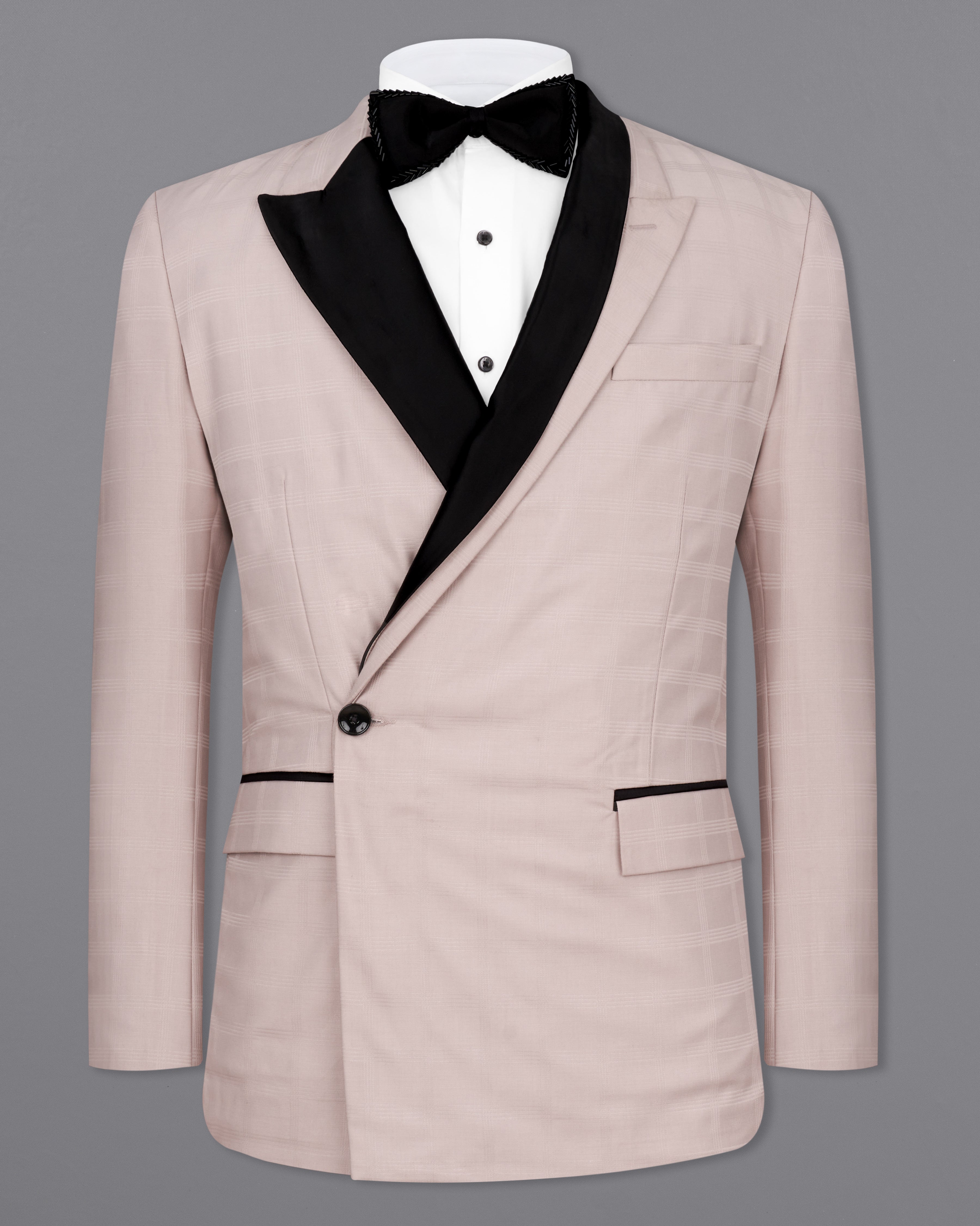 Pale Slate Peach Subtle Checkered Designer Blazer