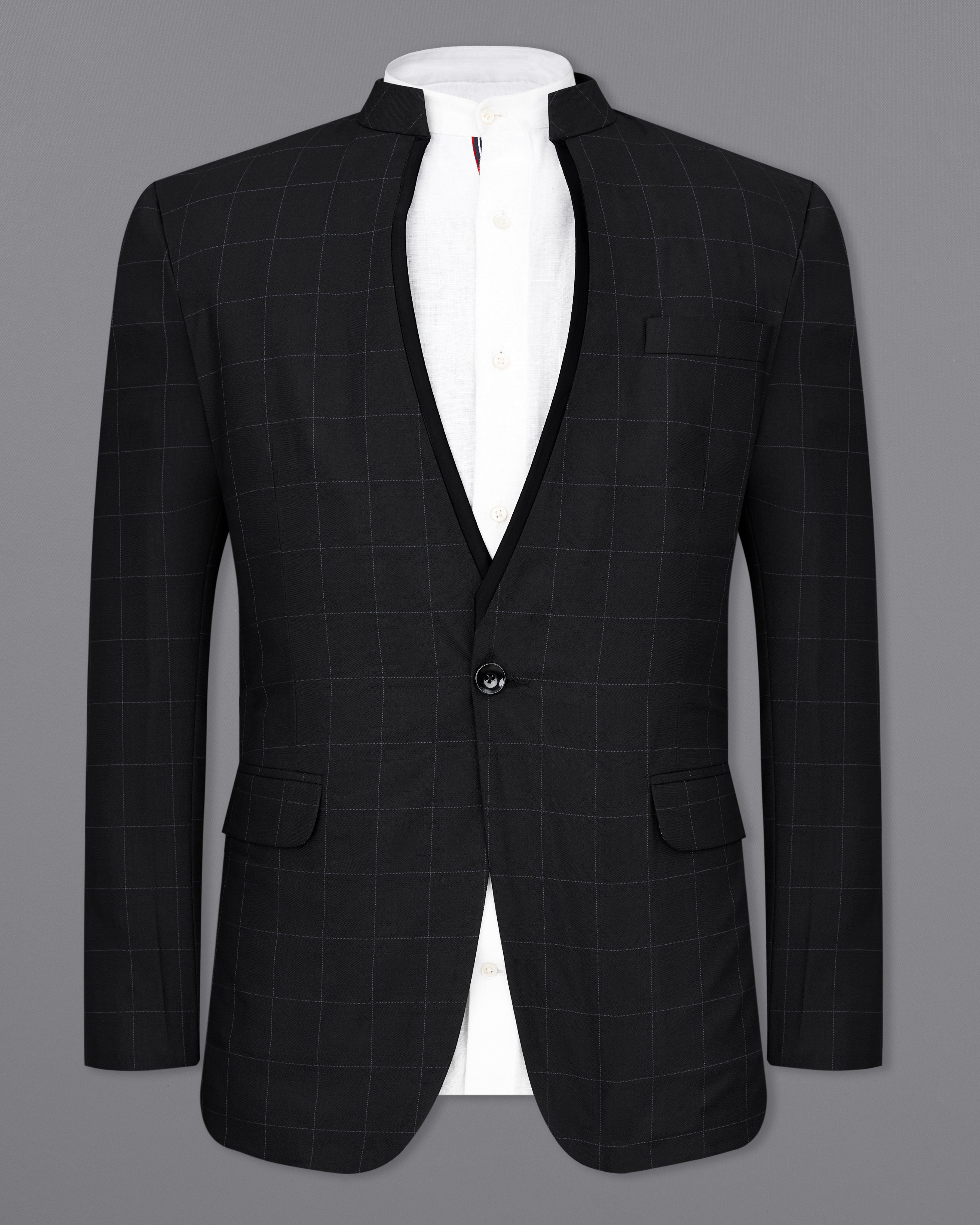 Jade Black Windowpane Single Breasted Designer Blazer