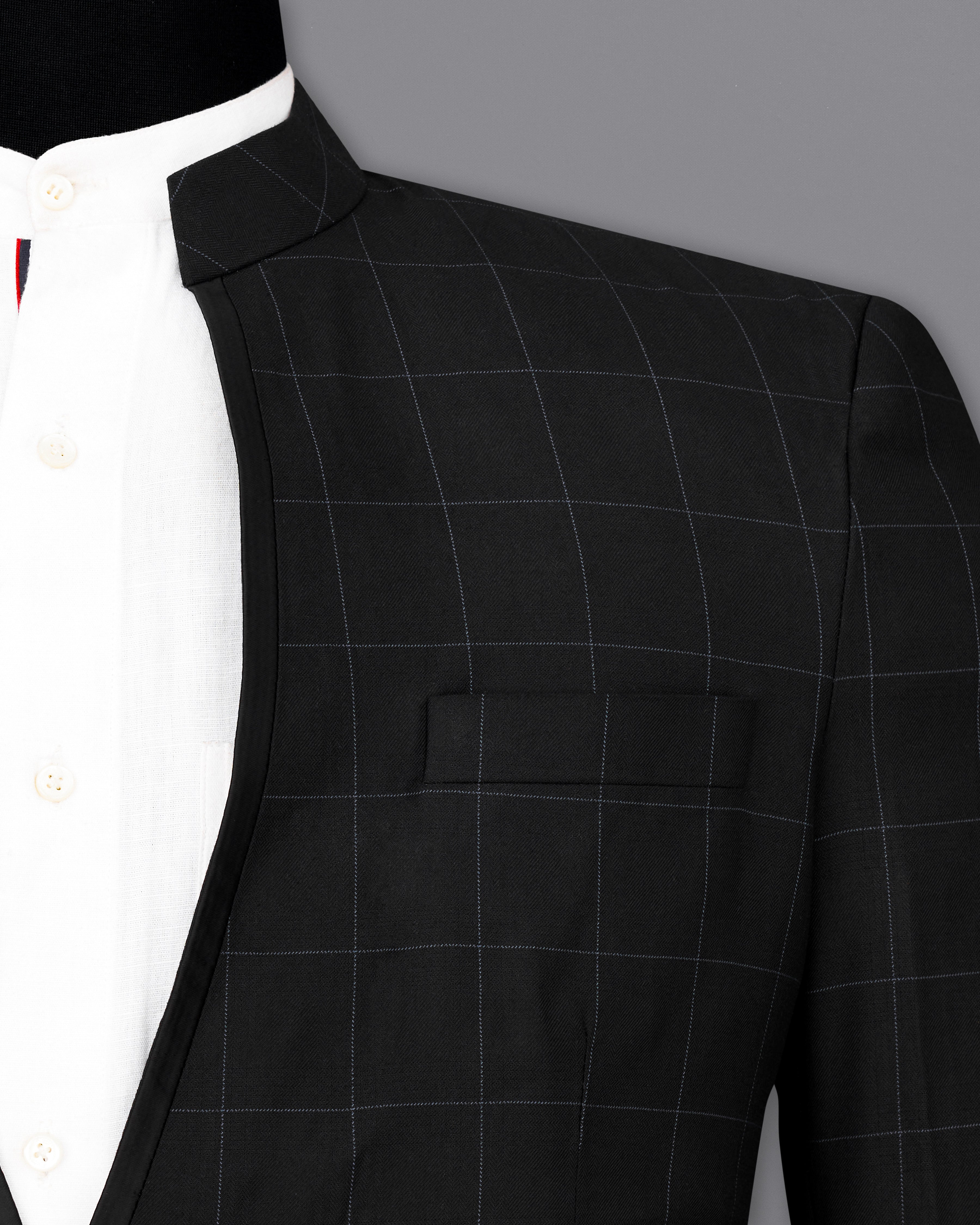 Jade Black Windowpane Single Breasted Designer Blazer