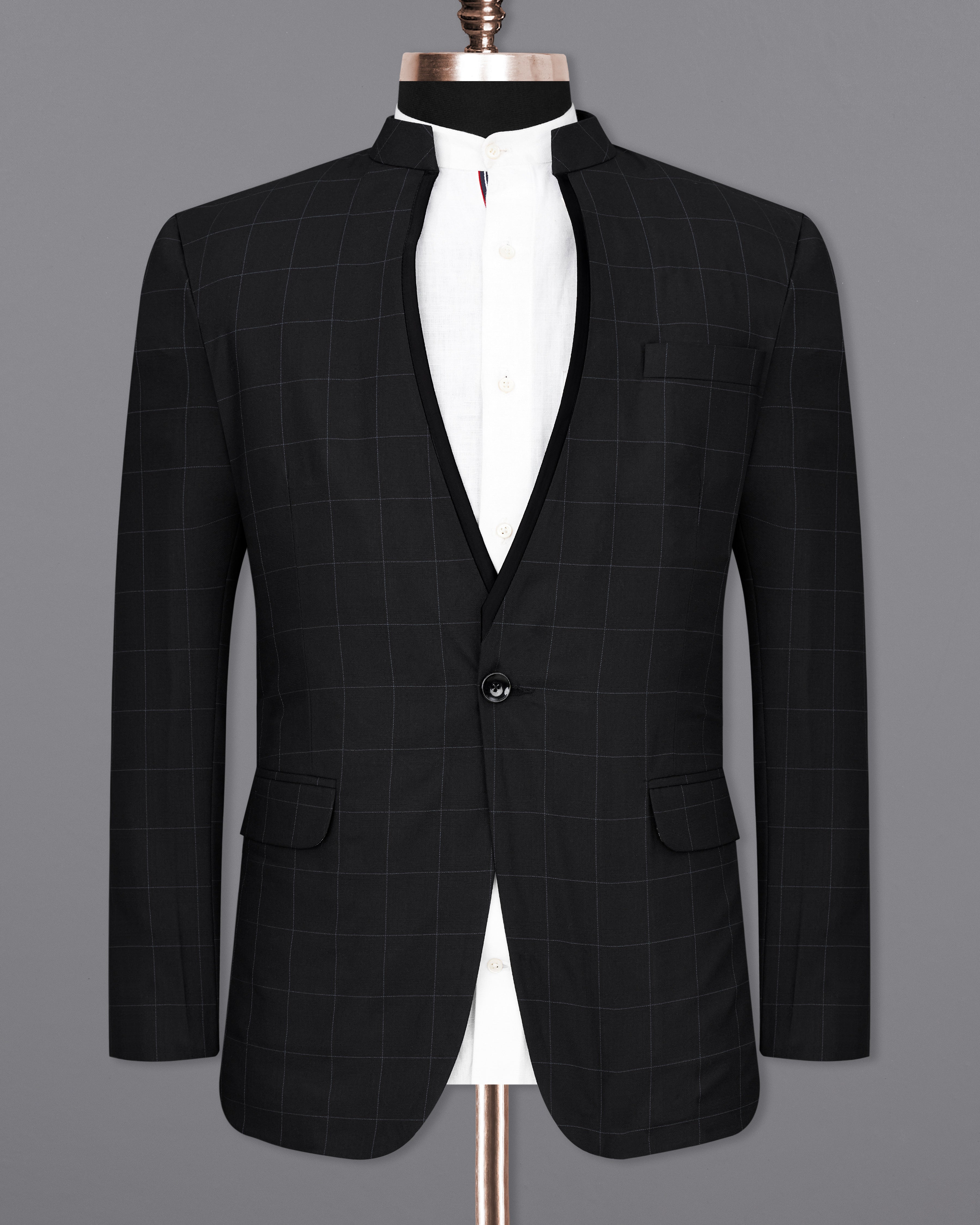 Jade Black Windowpane Single Breasted Designer Blazer