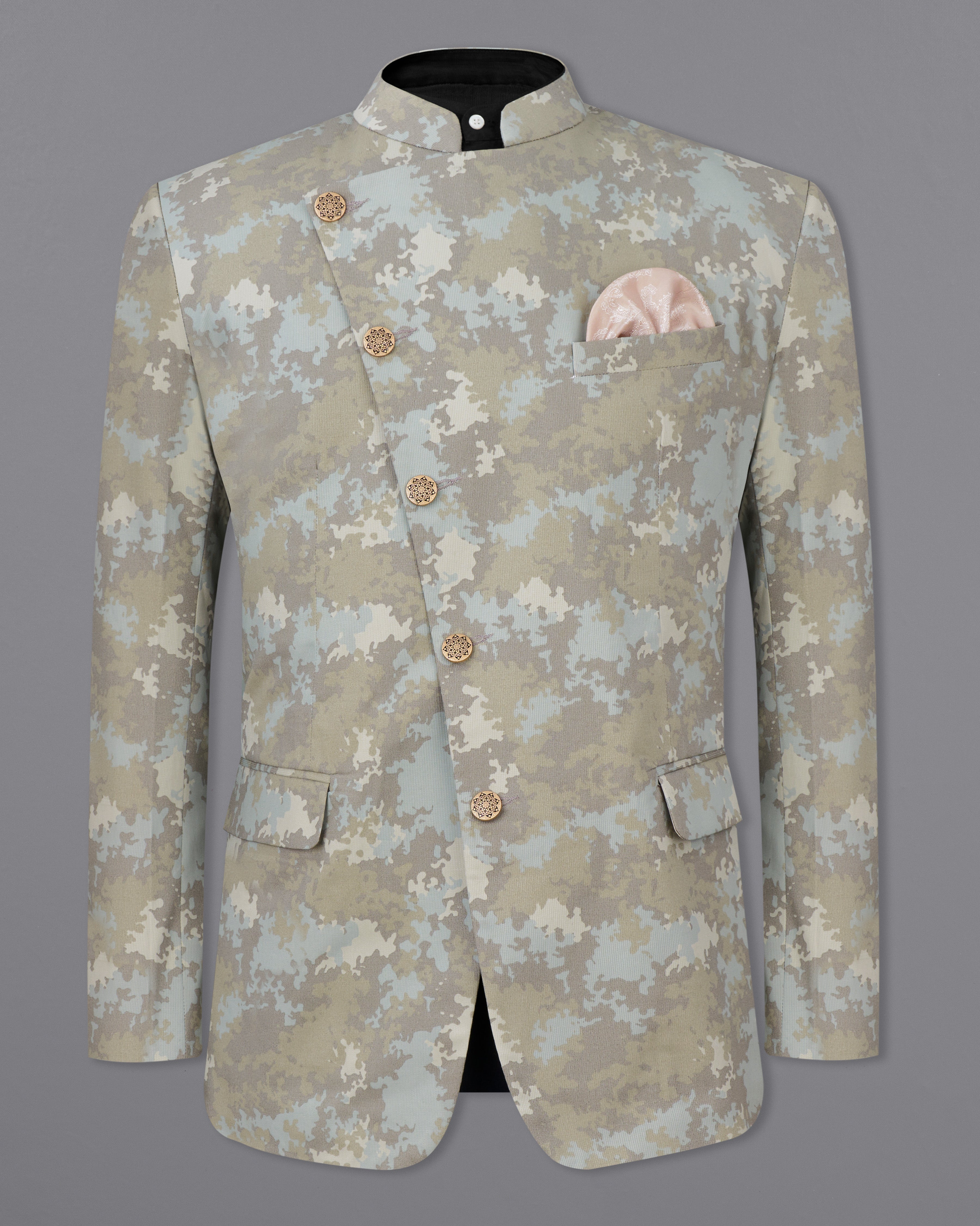 Martini Brown with Foggy Cream Camouflage Premium Cotton Cross Buttoned Bandhgala Designer Blazer BL2434-CBG-36,BL2434-CBG-38,BL2434-CBG-40,BL2434-CBG-42,BL2434-CBG-44,BL2434-CBG-46,BL2434-CBG-48,BL2434-CBG-50,BL2434-CBG-52,BL2434-CBG-54,BL2434-CBG-56,BL2434-CBG-58,BL2434-CBG-60