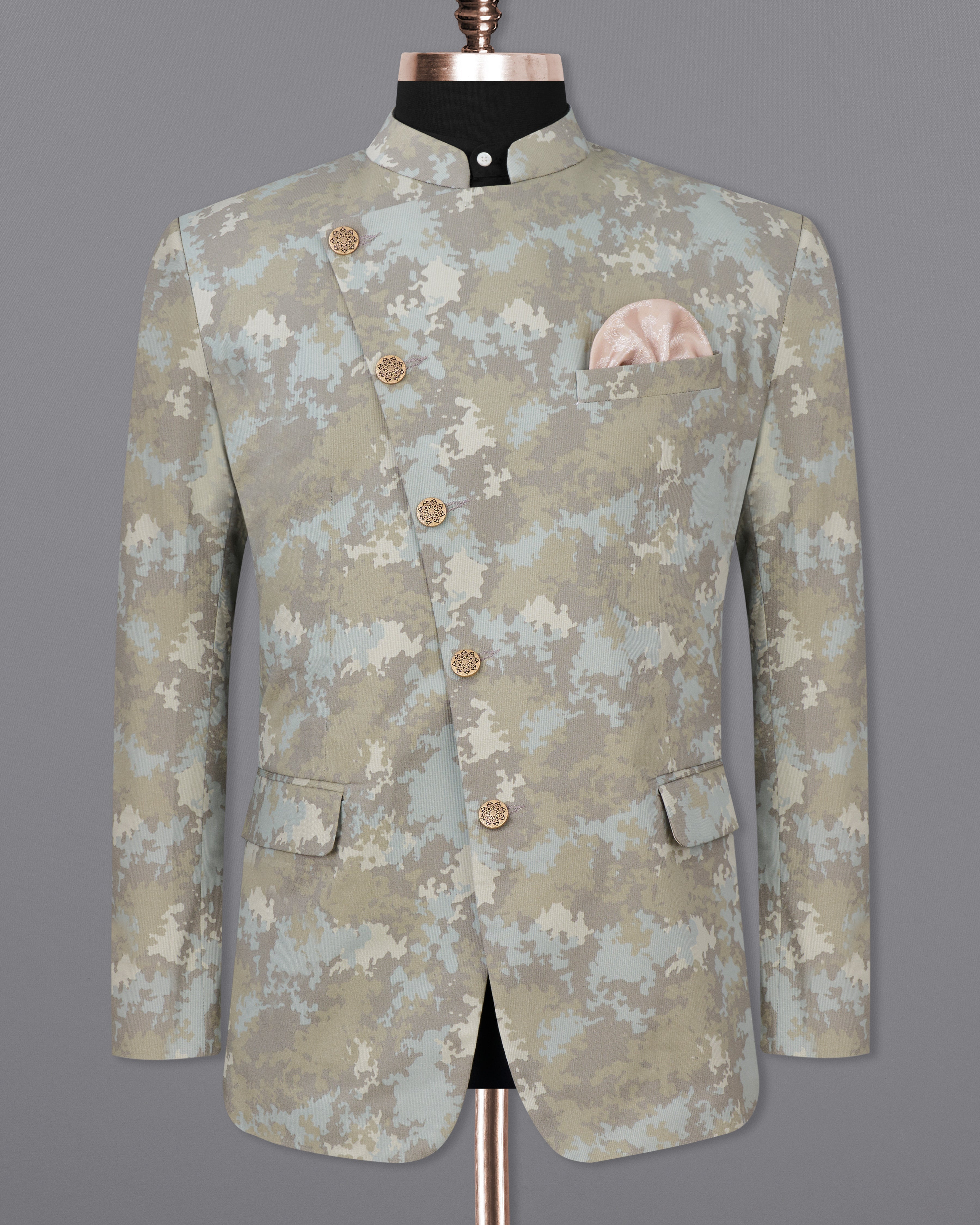 Martini Brown with Foggy Cream Camouflage Premium Cotton Cross Buttoned Bandhgala Designer Blazer BL2434-CBG-36,BL2434-CBG-38,BL2434-CBG-40,BL2434-CBG-42,BL2434-CBG-44,BL2434-CBG-46,BL2434-CBG-48,BL2434-CBG-50,BL2434-CBG-52,BL2434-CBG-54,BL2434-CBG-56,BL2434-CBG-58,BL2434-CBG-60