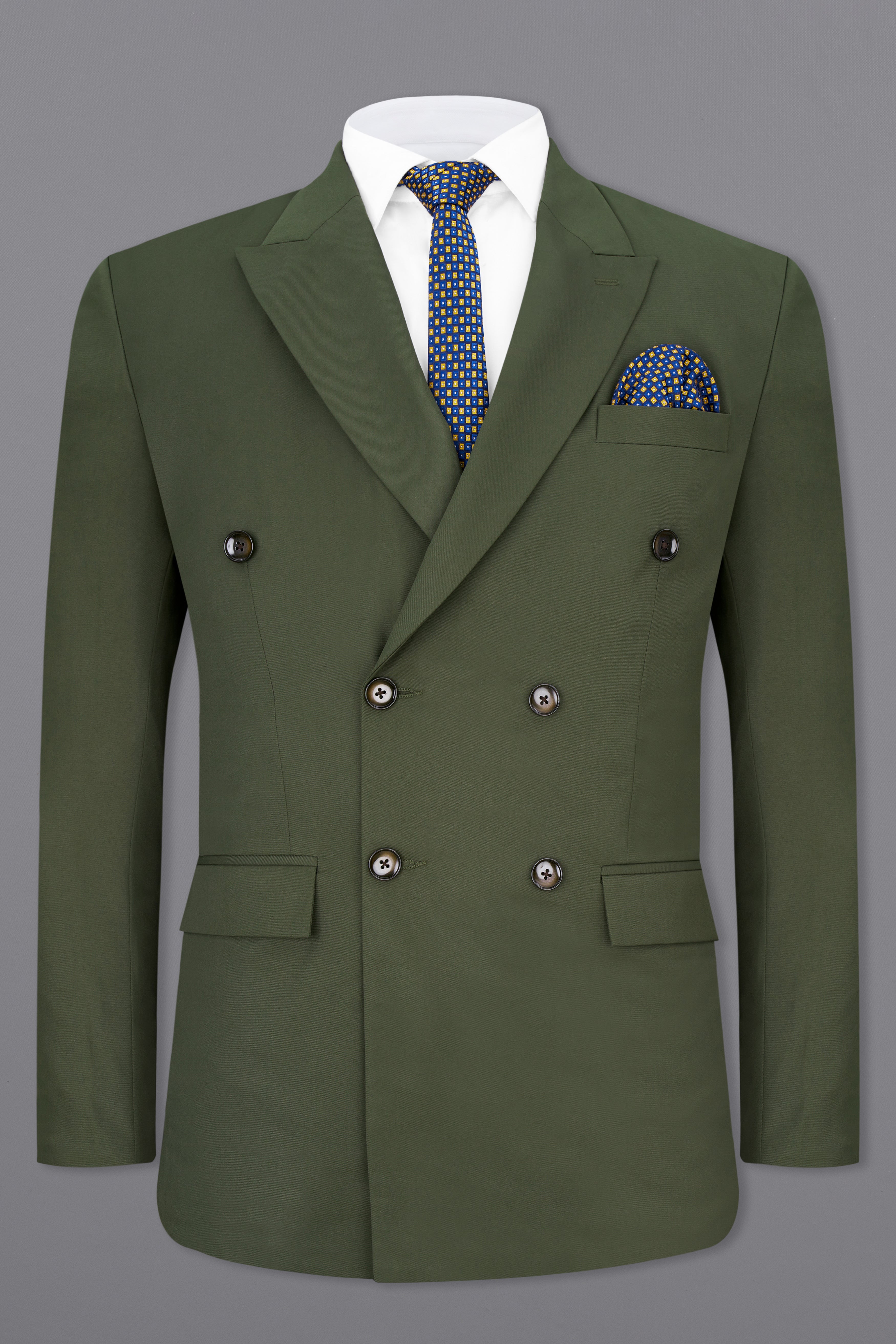 Twill Green Double Breasted Blazer