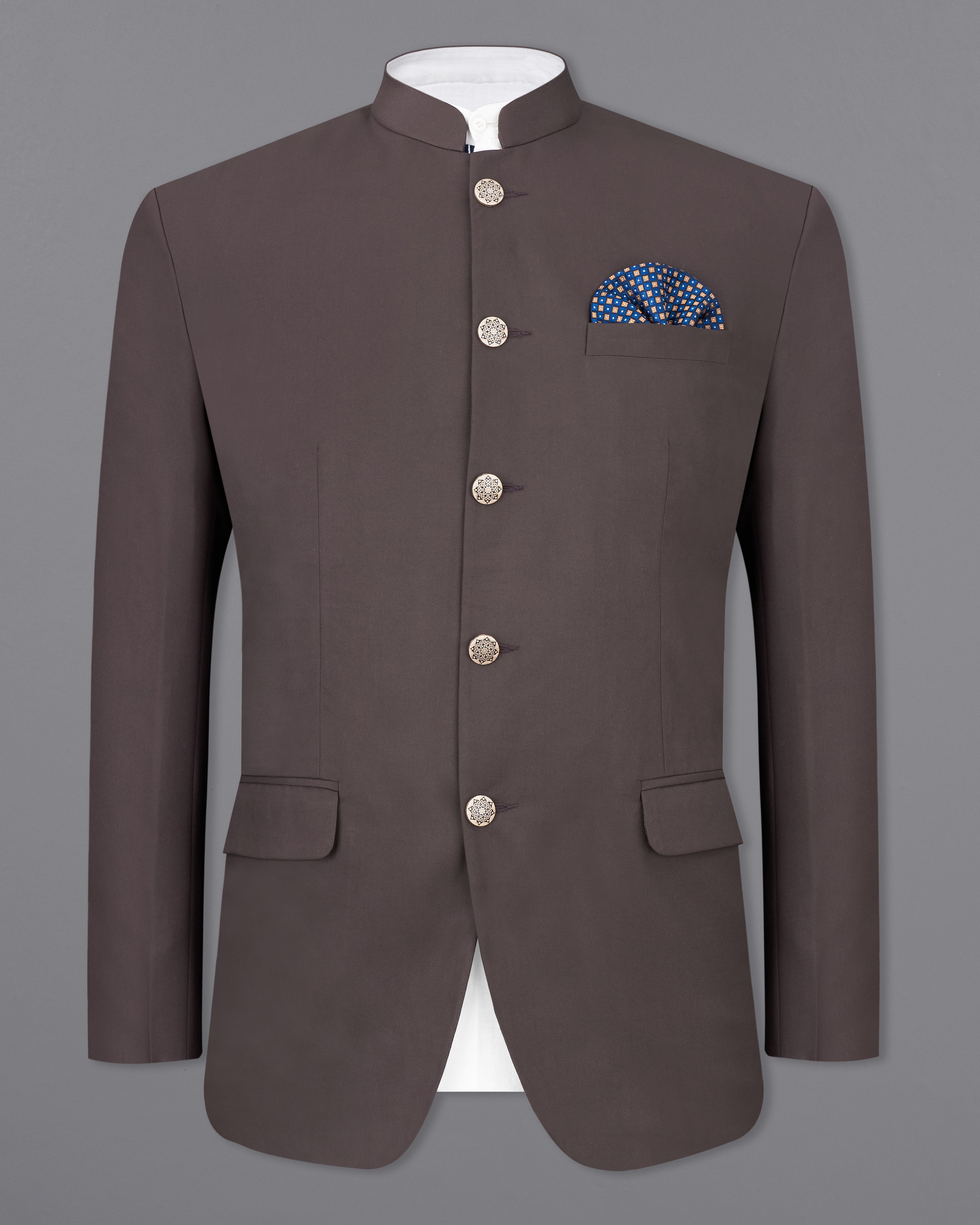 Coffee Brown Bandhgala Blazer BL2468-BG-36, BL2468-BG-38, BL2468-BG-40, BL2468-BG-42, BL2468-BG-44, BL2468-BG-46, BL2468-BG-48, BL2468-BG-50, BL2468-BG-52, BL2468-BG-54, BL2468-BG-56, BL2468-BG-58, BL2468-BG-60	