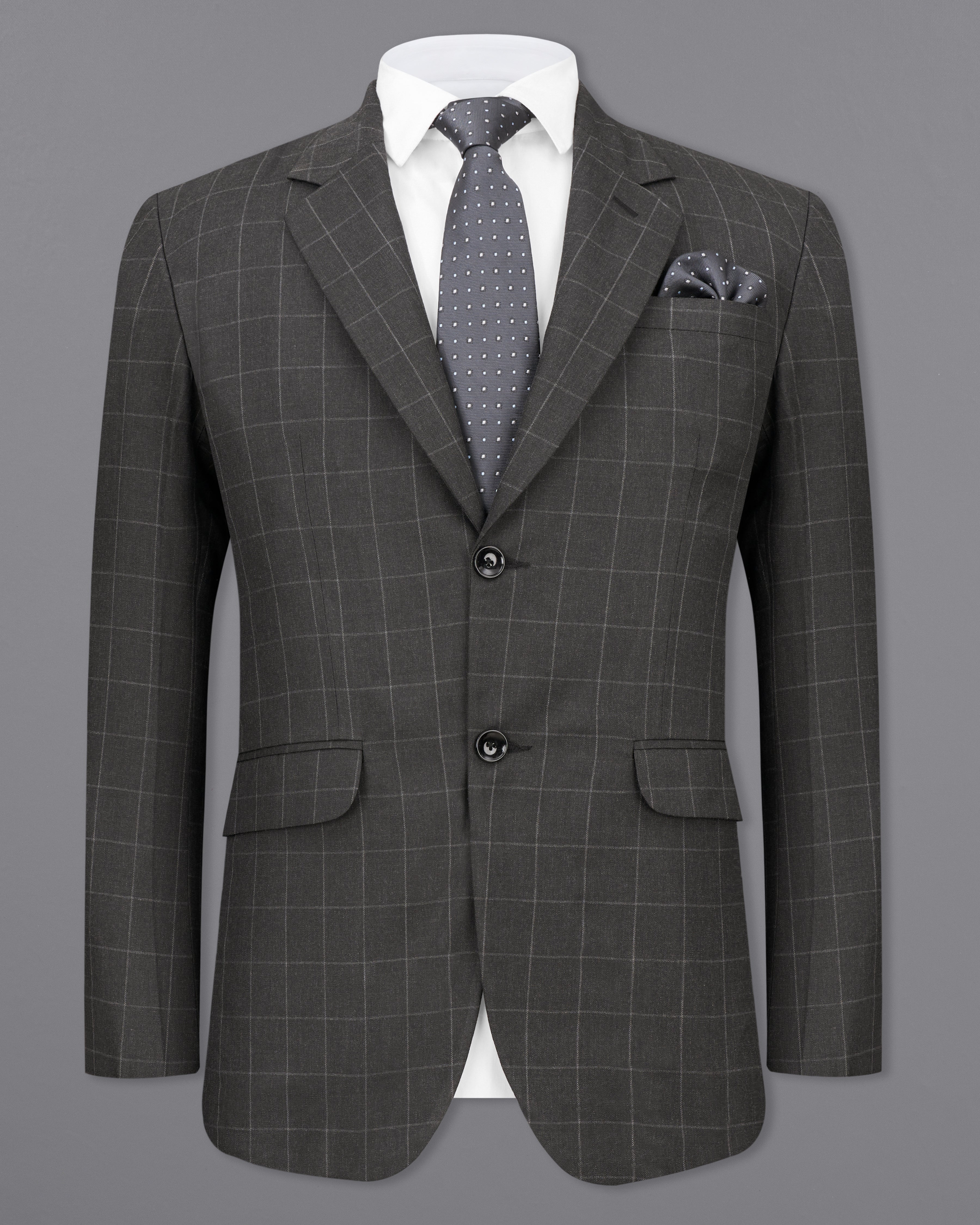 Charcoal Gray Windowpane Single Breasted Blazer ,BL2473-SB-36, BL2473-SB-38, BL2473-SB-40, BL2473-SB-42, BL2473-SB-44, BL2473-SB-46, BL2473-SB-48, BL2473-SB-50, BL2473-SB-52, BL2473-SB-54, BL2473-SB-56, BL2473-SB-58, BL2473-SB-60