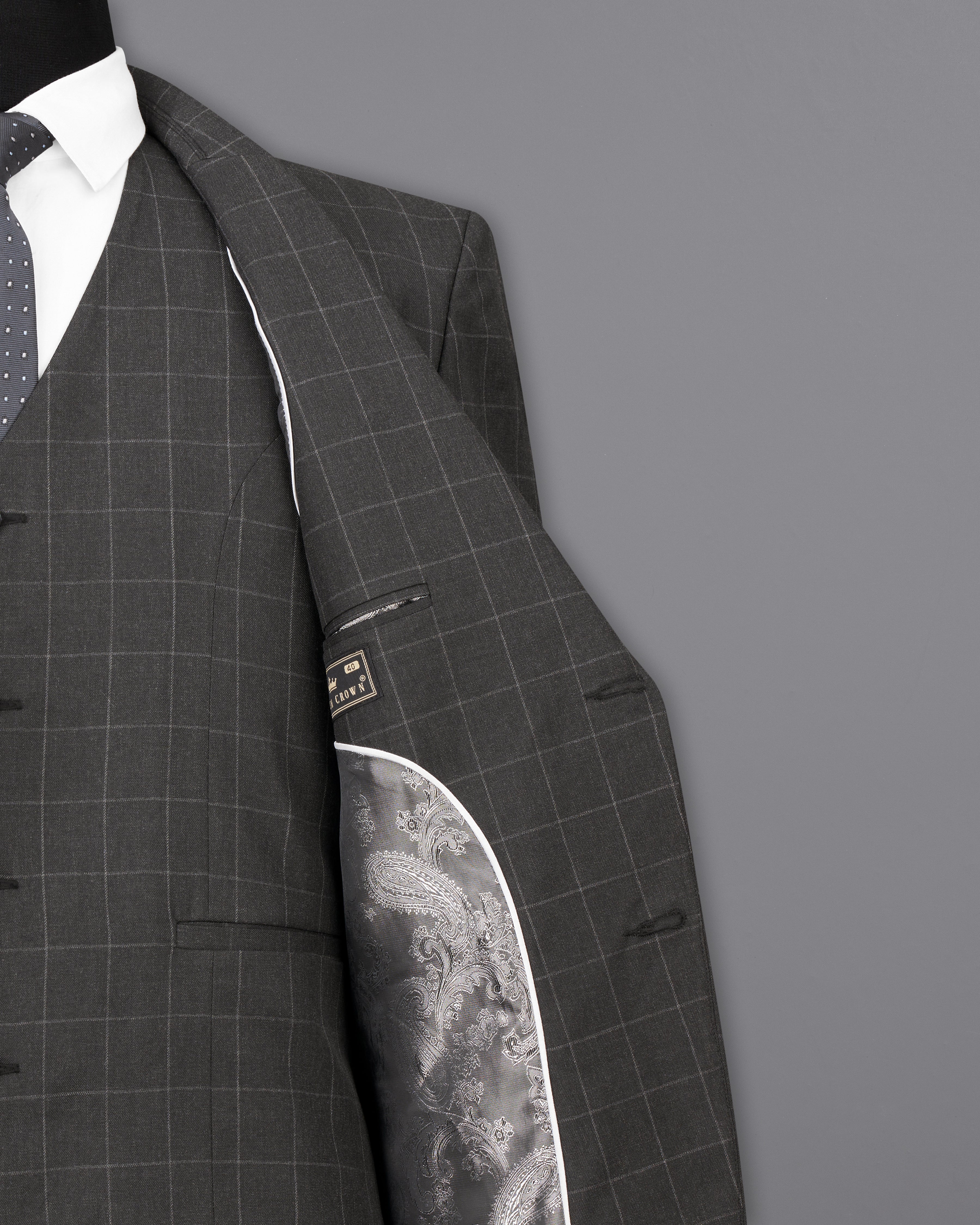 Charcoal Gray Windowpane Single Breasted Blazer ,BL2473-SB-36, BL2473-SB-38, BL2473-SB-40, BL2473-SB-42, BL2473-SB-44, BL2473-SB-46, BL2473-SB-48, BL2473-SB-50, BL2473-SB-52, BL2473-SB-54, BL2473-SB-56, BL2473-SB-58, BL2473-SB-60