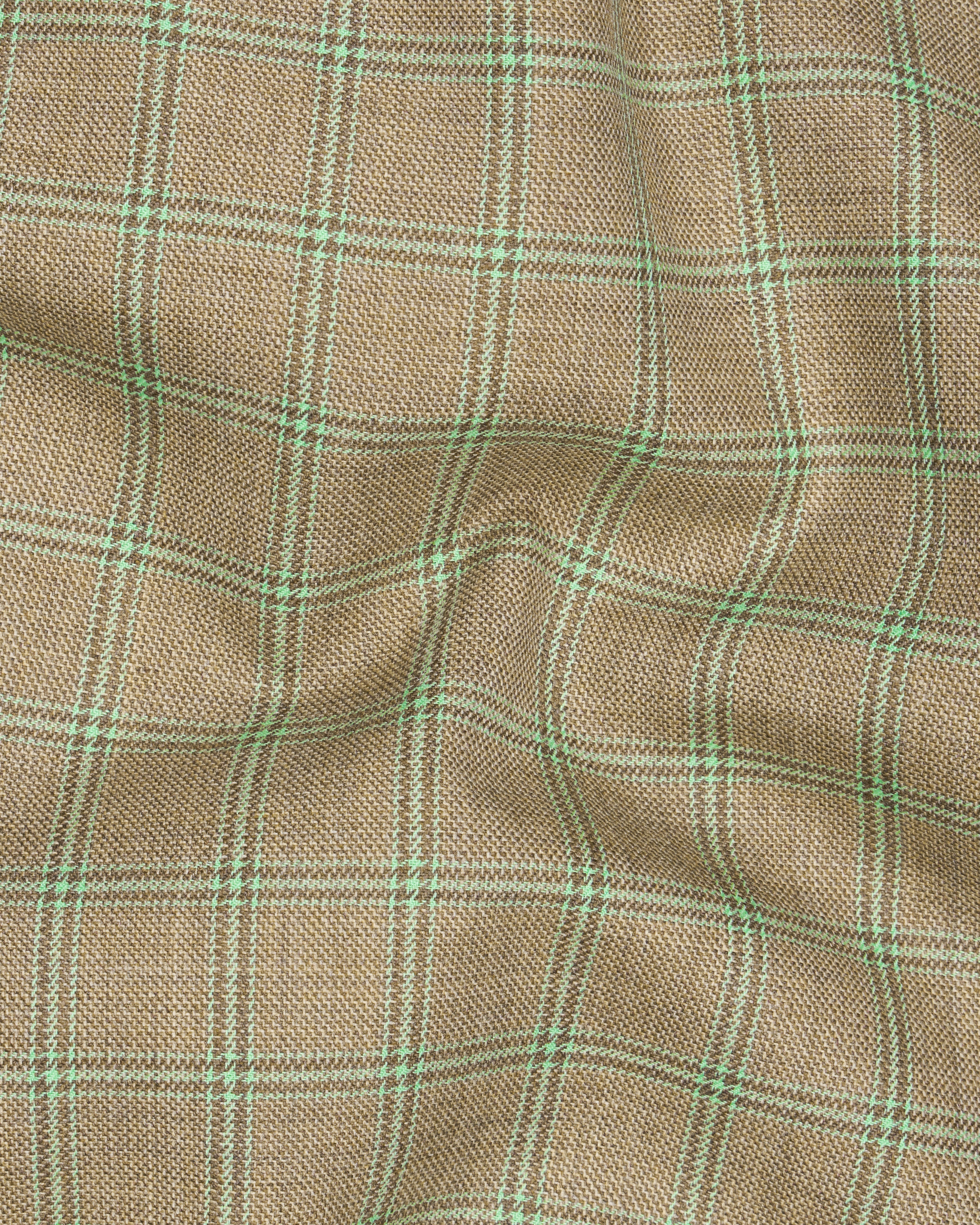 Sandrift Brown with Sprout Green Plaid Bandhgala Blazer BL2483-BG-36, BL2483-BG-38, BL2483-BG-40, BL2483-BG-42, BL2483-BG-44, BL2483-BG-46, BL2483-BG-48, BL2483-BG-50, BL2483-BG-52, BL2483-BG-54, BL2483-BG-56, BL2483-BG-58, BL2483-BG-60