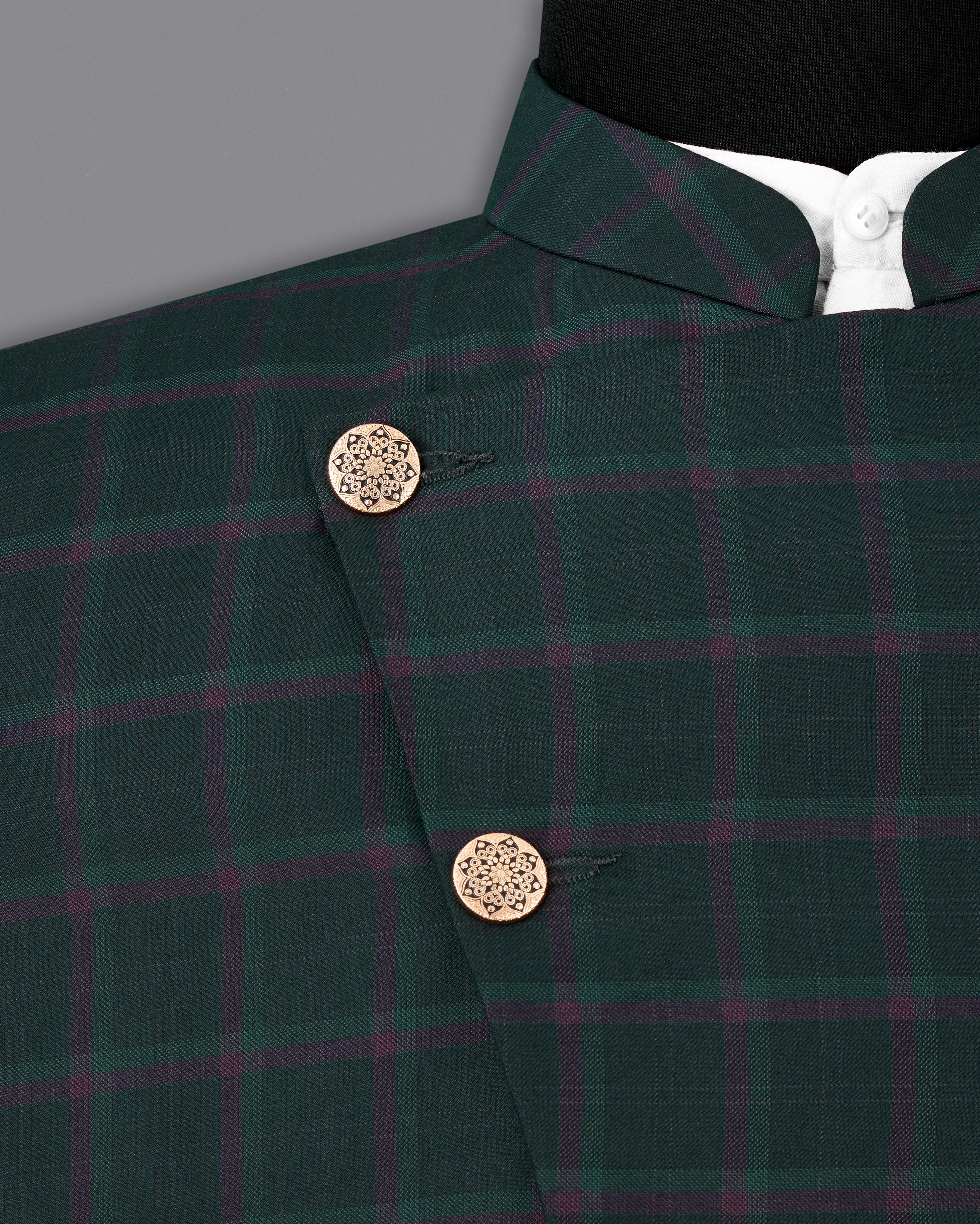 Timber Green Plaid Cross-Buttoned Bandhgala Blazer BL2484-CBG-36, BL2484-CBG-38, BL2484-CBG-40, BL2484-CBG-42, BL2484-CBG-44, BL2484-CBG-46, BL2484-CBG-48, BL2484-CBG-50, BL2484-CBG-52, BL2484-CBG-54, BL2484-CBG-56, BL2484-CBG-58, BL2484-CBG-60