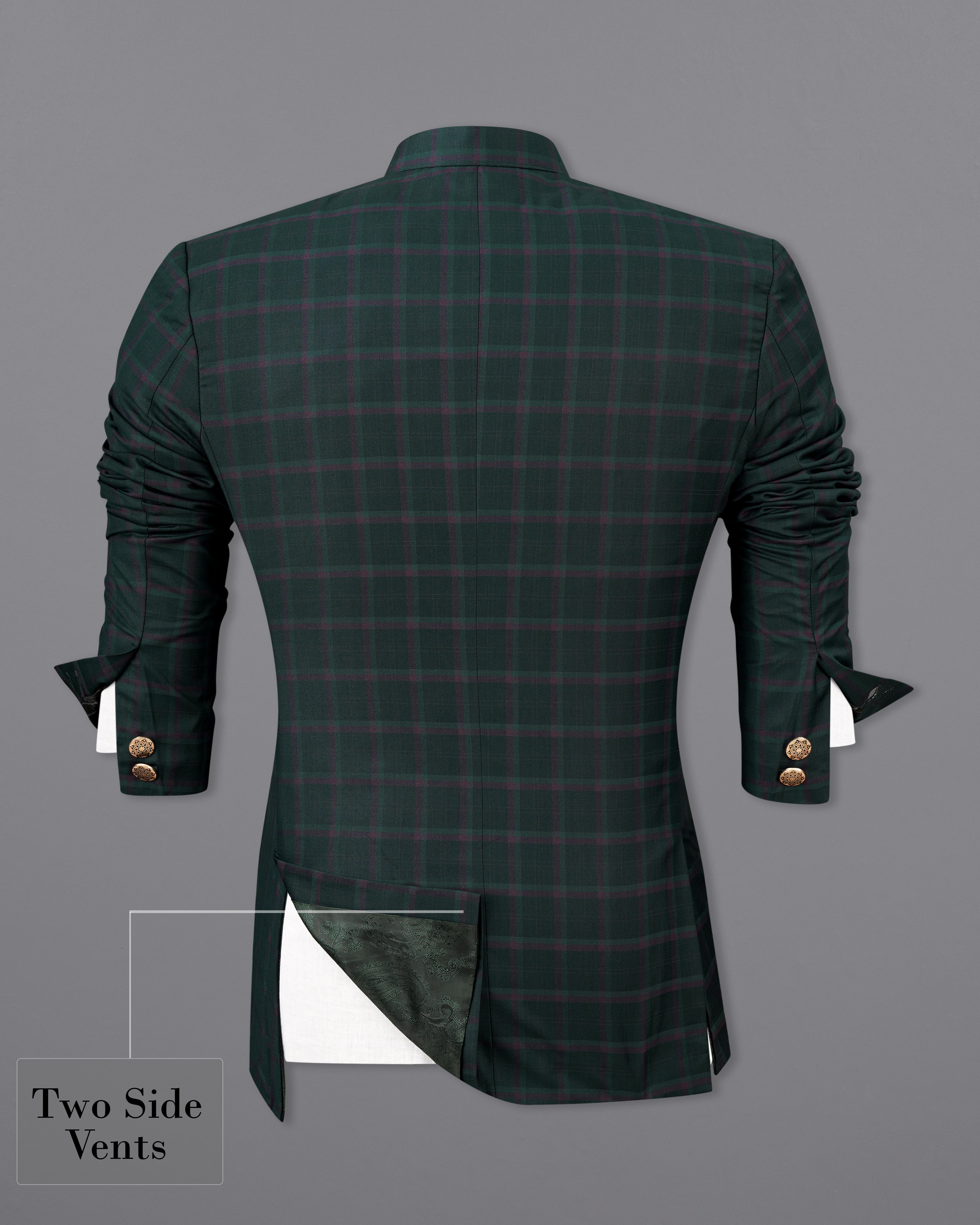 Timber Green Plaid Cross-Buttoned Bandhgala Blazer BL2484-CBG-36, BL2484-CBG-38, BL2484-CBG-40, BL2484-CBG-42, BL2484-CBG-44, BL2484-CBG-46, BL2484-CBG-48, BL2484-CBG-50, BL2484-CBG-52, BL2484-CBG-54, BL2484-CBG-56, BL2484-CBG-58, BL2484-CBG-60