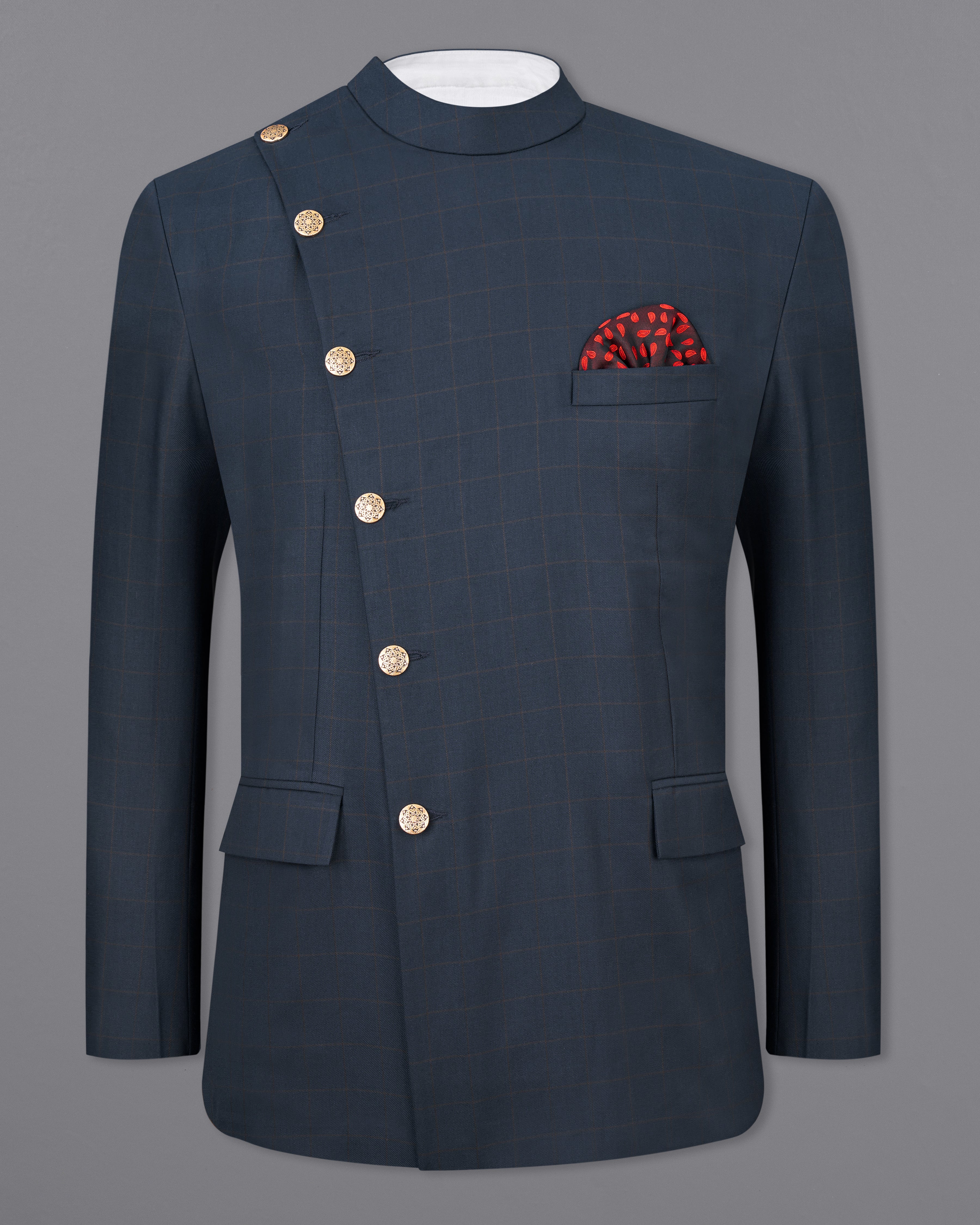 Ebony Clay Blue Windowpane Cross Buttoned Bandhgaala Blazer BL2501-CBG2-36, BL2501-CBG2-38, BL2501-CBG2-40, BL2501-CBG2-42, BL2501-CBG2-44, BL2501-CBG2-46, BL2501-CBG2-48, BL2501-CBG2-50, BL2501-CBG2-52, BL2501-CBG2-54, BL2501-CBG2-56, BL2501-CBG2-58, BL2501-CBG2-60