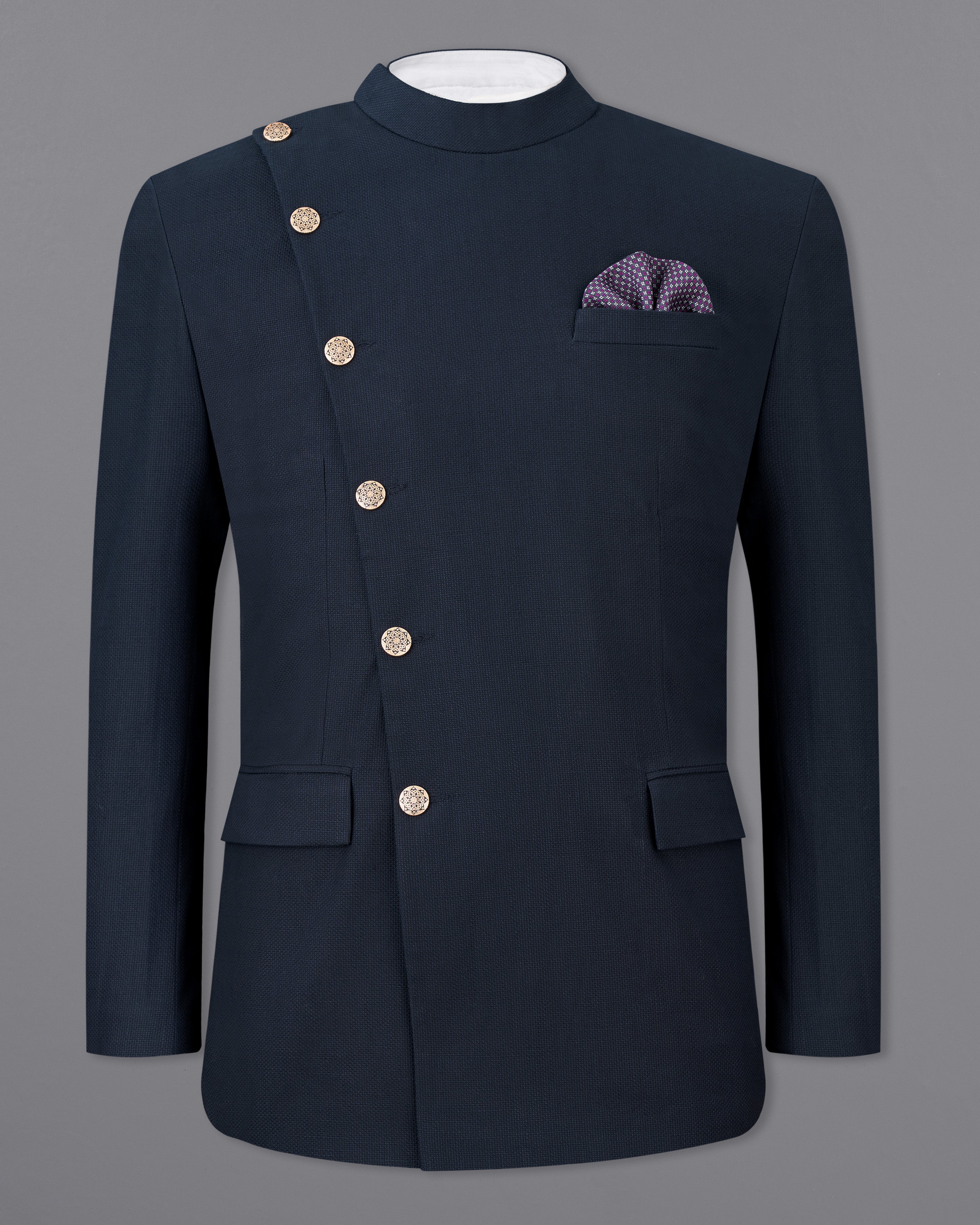 Firefly Navy Blue Premium Cotton Cross Buttoned Bandhgala Blazer BL2504-CBG2-36, BL2504-CBG2-38, BL2504-CBG2-40, BL2504-CBG2-42, BL2504-CBG2-44, BL2504-CBG2-46, BL2504-CBG2-48, BL2504-CBG2-50, BL2504-CBG2-52, BL2504-CBG2-54, BL2504-CBG2-56, BL2504-CBG2-58, BL2504-CBG2-60