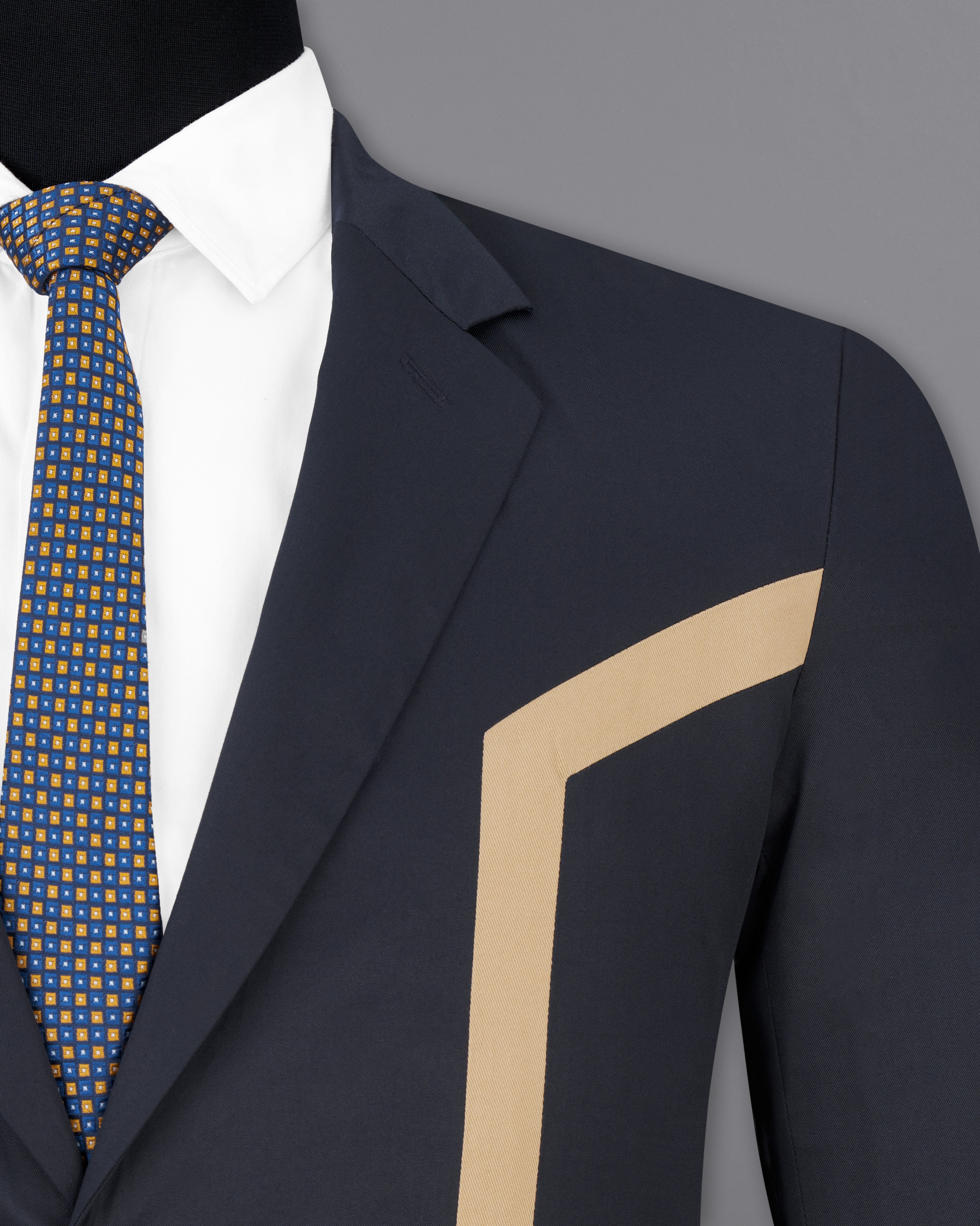 Thunder Navy Blue with Brown Patch Work Premium Cotton Designer Blazer BL2509-SB-D229-36, BL2509-SB-D229-38, BL2509-SB-D229-40, BL2509-SB-D229-42, BL2509-SB-D229-44, BL2509-SB-D229-46, BL2509-SB-D229-48, BL2509-SB-D229-50, BL2509-SB-D229-52, BL2509-SB-D229-54, BL2509-SB-D229-56, BL2509-SB-D229-58, BL2509-SB-D229-60