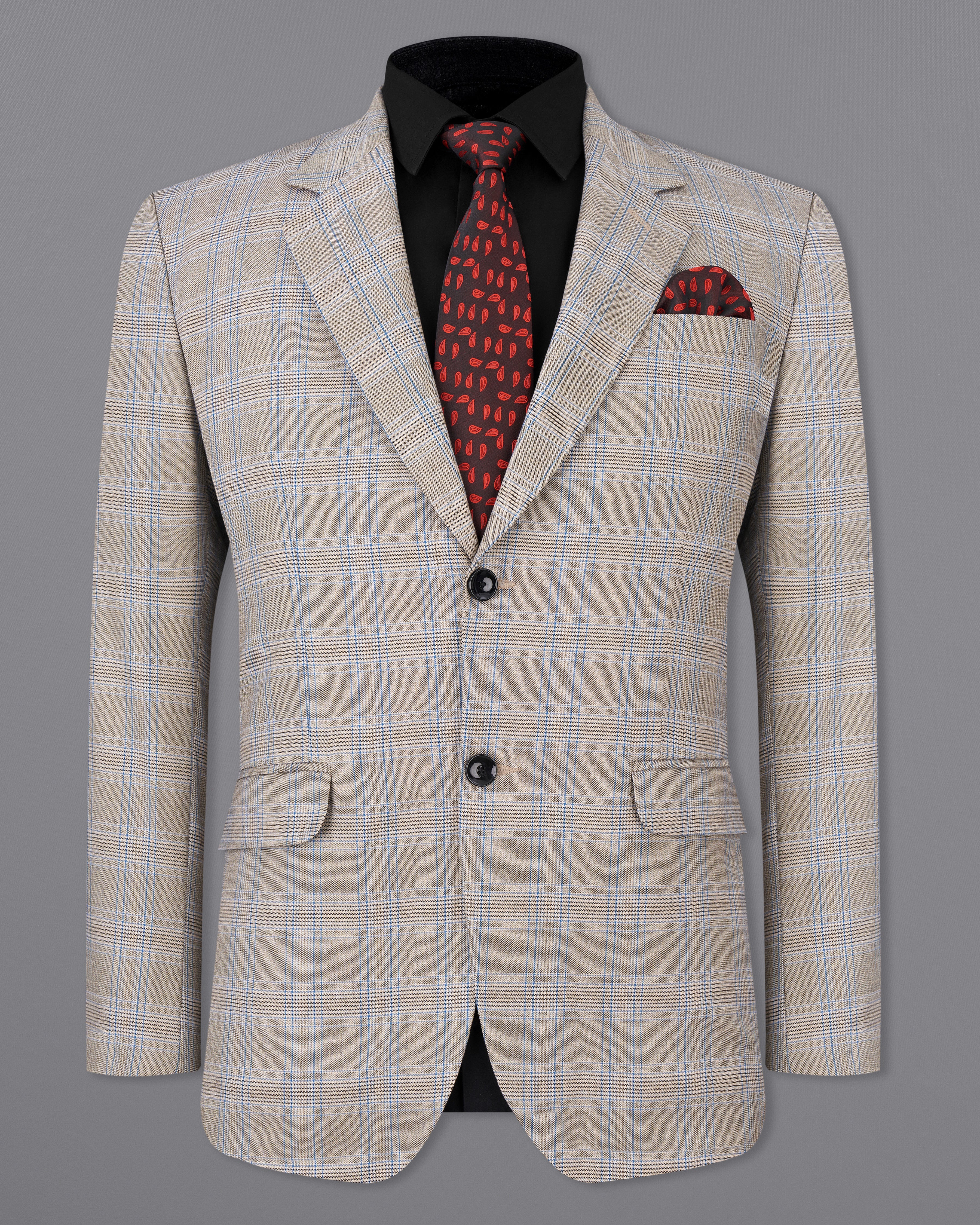 Sandrift Brown with Persian Blue Plaid Single Breasted Blazer BL2512-SB-36, BL2512-SB-38, BL2512-SB-40, BL2512-SB-42, BL2512-SB-44, BL2512-SB-46, BL2512-SB-48, BL2512-SB-50, BL2512-SB-52, BL2512-SB-54, BL2512-SB-56, BL2512-SB-58, BL2512-SB-60