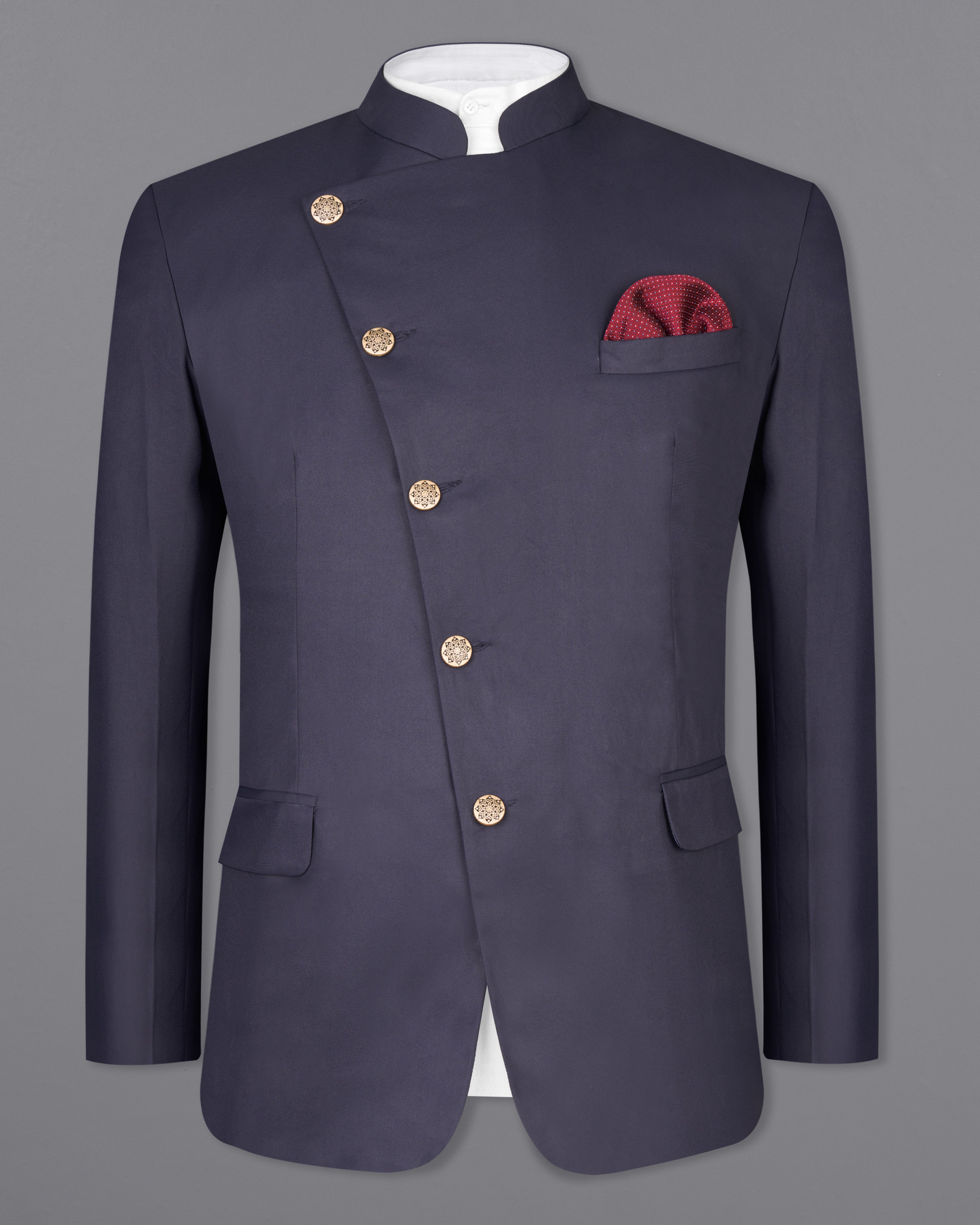 Gunmetal Blue Cross Buttoned Bandhgala Blazer BL2564-CBG-36,BL2564-CBG-38,BL2564-CBG-40,BL2564-CBG-42,BL2564-CBG-44,BL2564-CBG-46,BL2564-CBG-48,BL2564-CBG-50,,BL2564-CBG-52,BL2564-CBG-54,BL2564-CBG-56,BL2564-CBG-58,BL2564-CBG-60