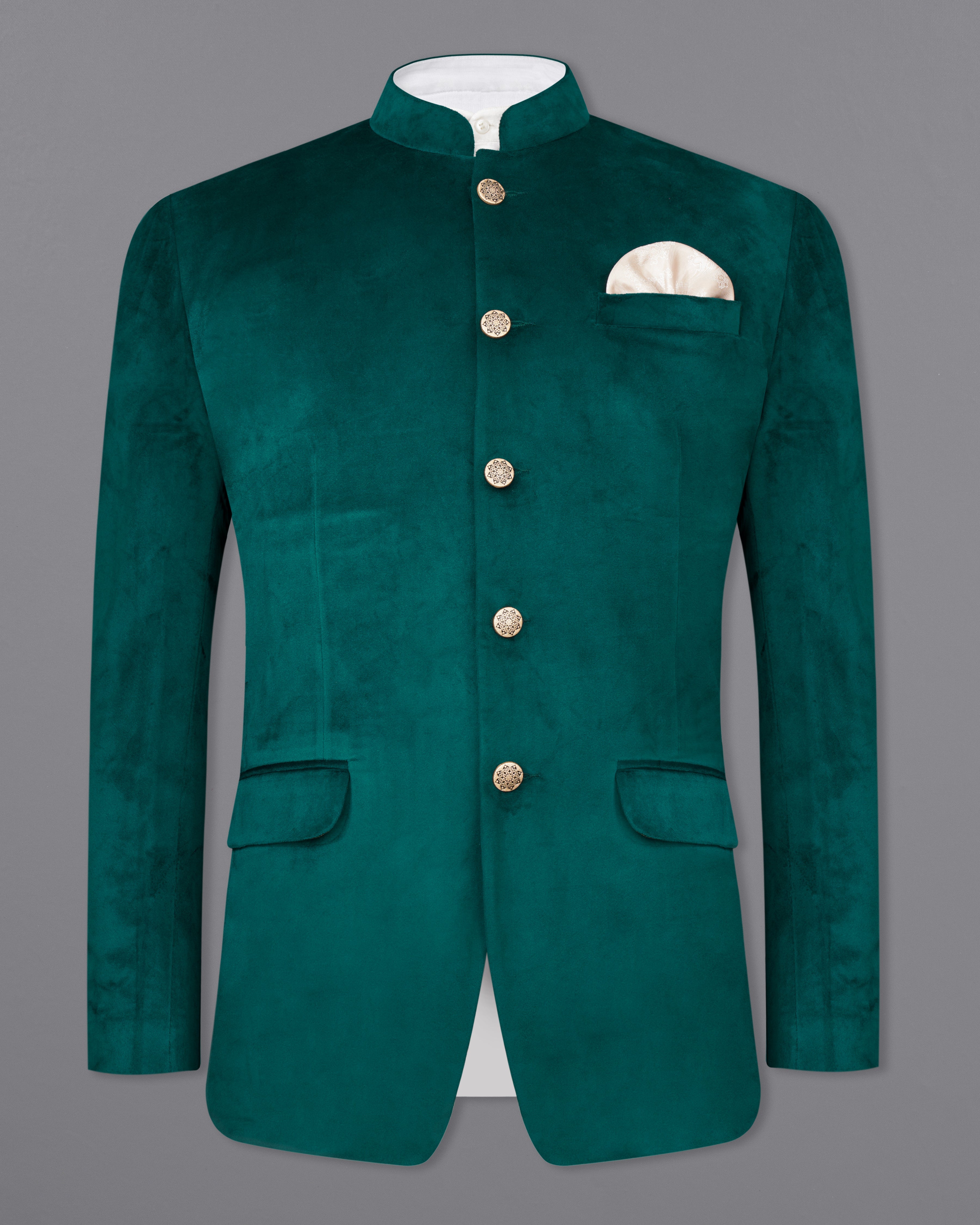 Burnham Green Bandhgala Velvet Blazer BL2575-BG-36,BL2575-BG-38,BL2575-BG-40,BL2575-BG-42,BL2575-BG-44,BL2575-BG-46,BL2575-BG-48,BL2575-BG-50,,BL2575-BG-52,BL2575-BG-54,BL2575-BG-56,BL2575-BG-58,BL2575-BG-60