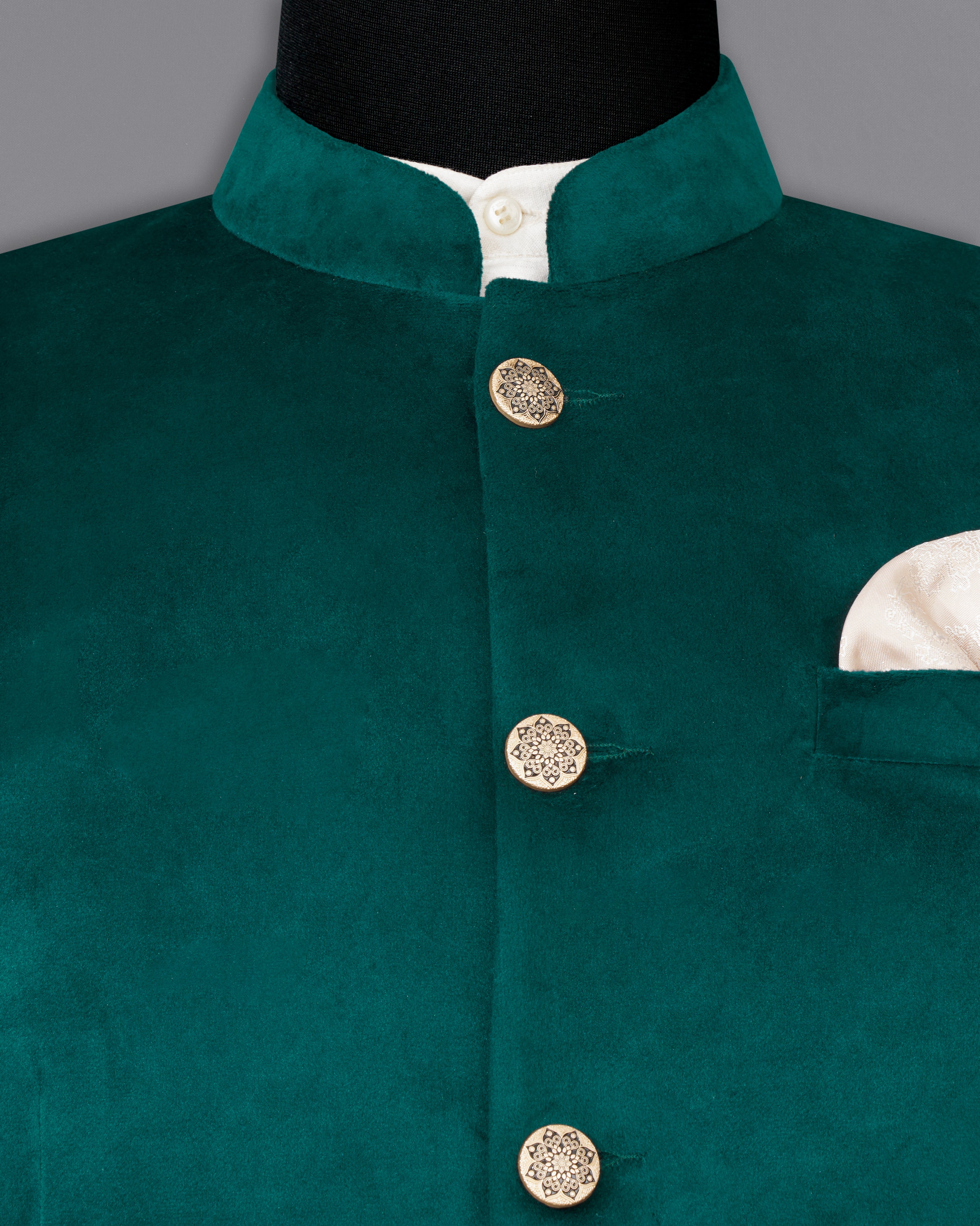 Burnham Green Bandhgala Velvet Blazer BL2575-BG-36,BL2575-BG-38,BL2575-BG-40,BL2575-BG-42,BL2575-BG-44,BL2575-BG-46,BL2575-BG-48,BL2575-BG-50,,BL2575-BG-52,BL2575-BG-54,BL2575-BG-56,BL2575-BG-58,BL2575-BG-60