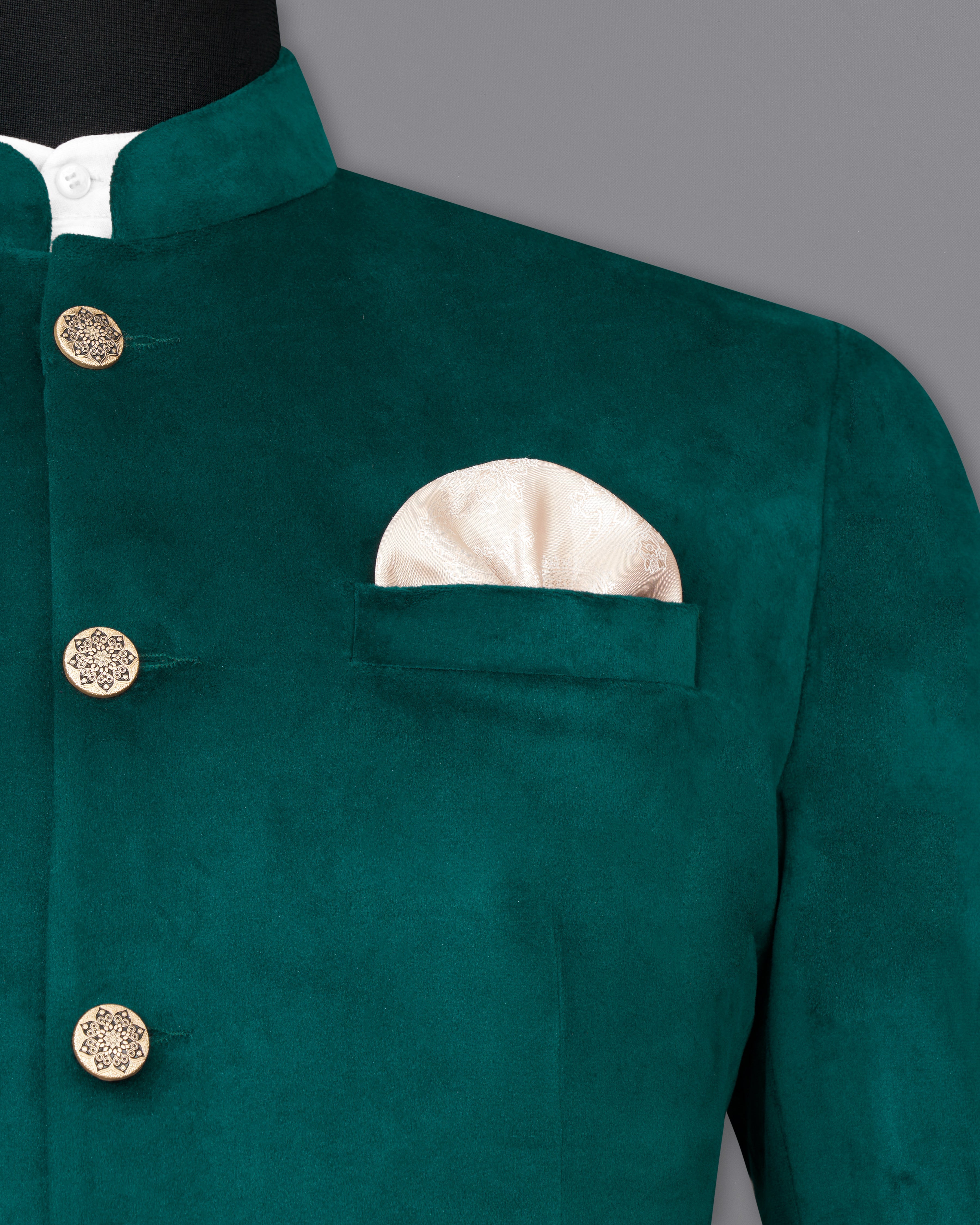 Burnham Green Bandhgala Velvet Blazer BL2575-BG-36,BL2575-BG-38,BL2575-BG-40,BL2575-BG-42,BL2575-BG-44,BL2575-BG-46,BL2575-BG-48,BL2575-BG-50,,BL2575-BG-52,BL2575-BG-54,BL2575-BG-56,BL2575-BG-58,BL2575-BG-60