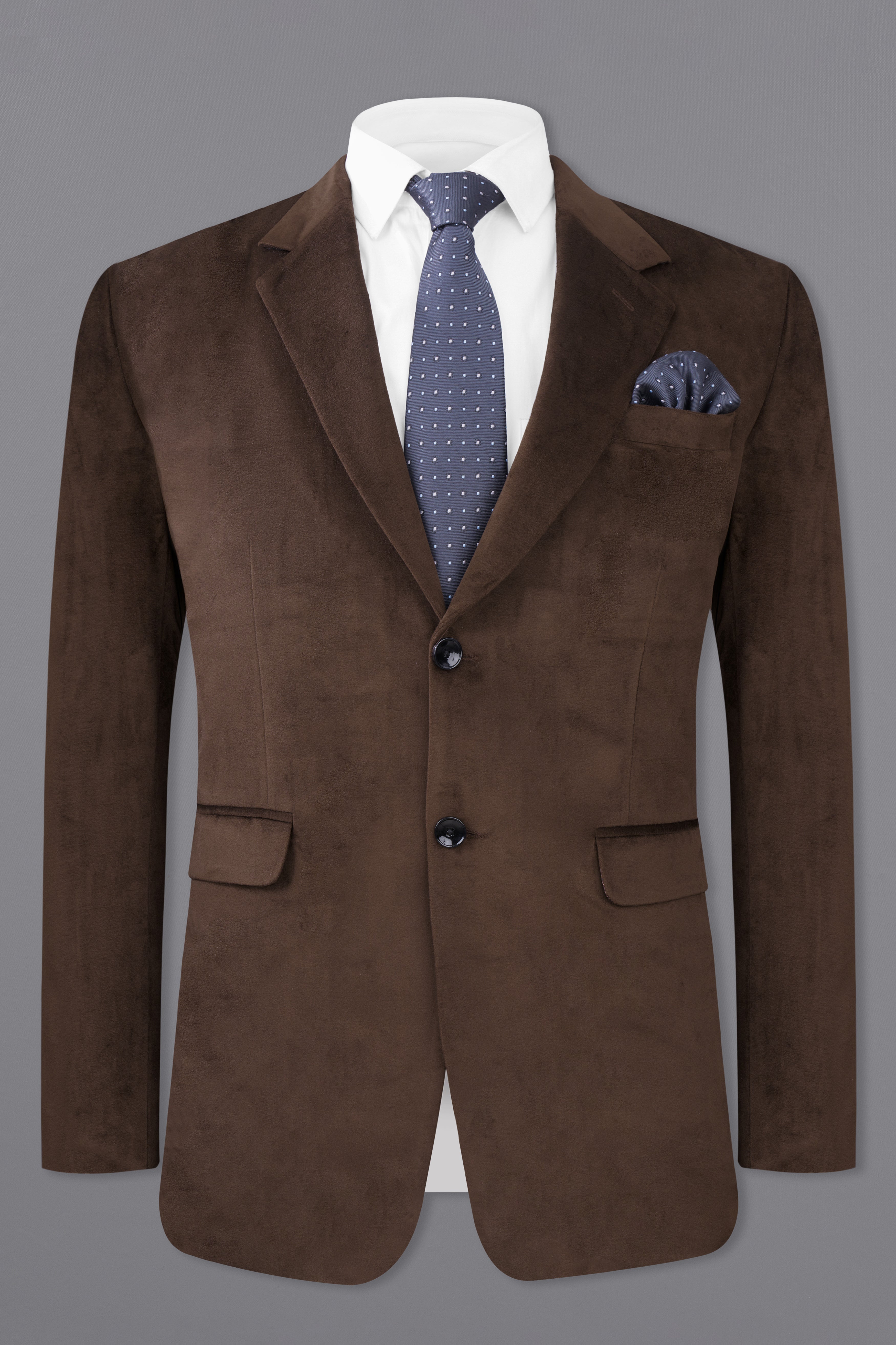 Bistre Brown Single Breasted Velvet Blazer