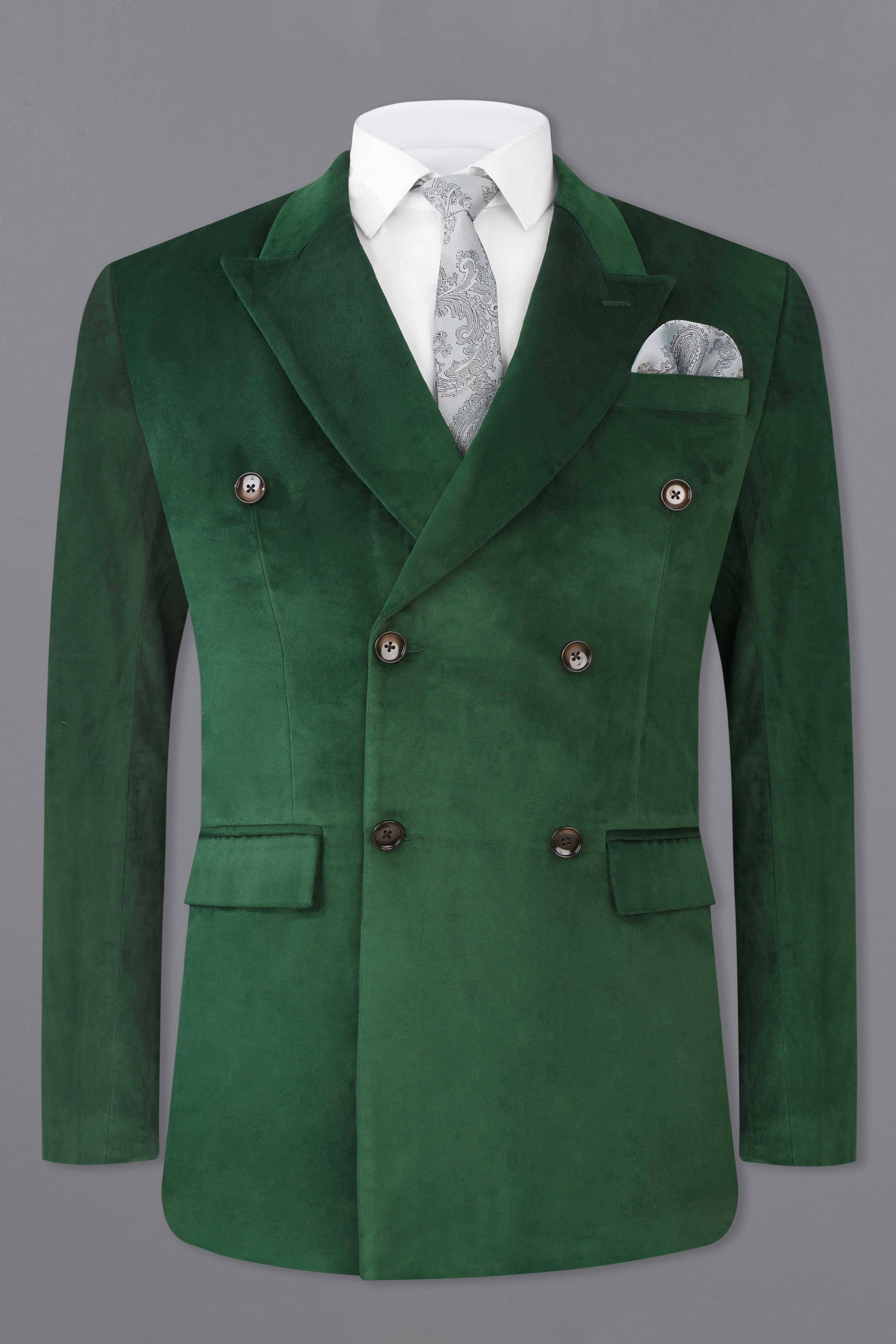 Phthalo Green Double Breasted Velvet Blazer