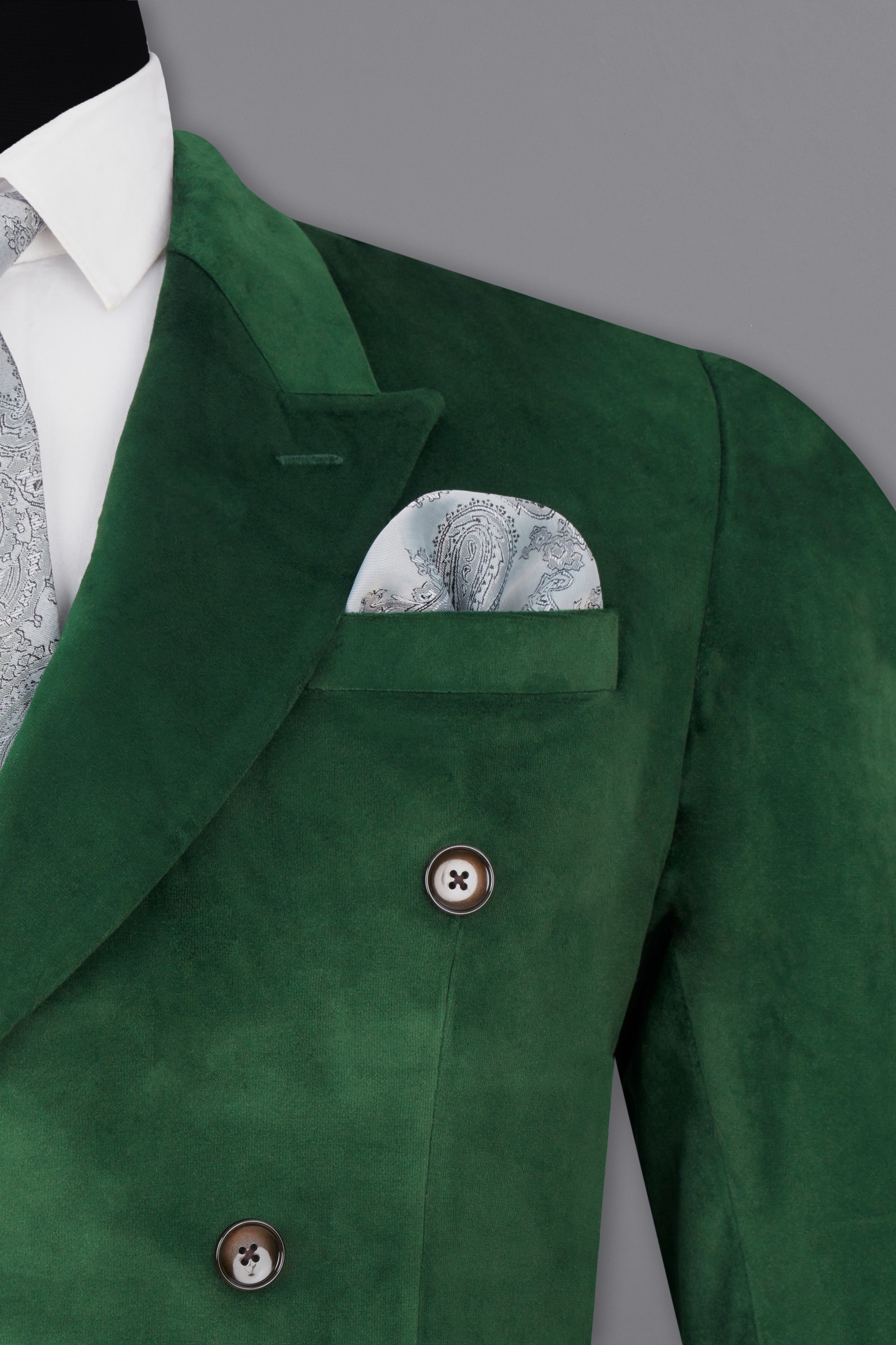 Phthalo Green Double Breasted Velvet Blazer