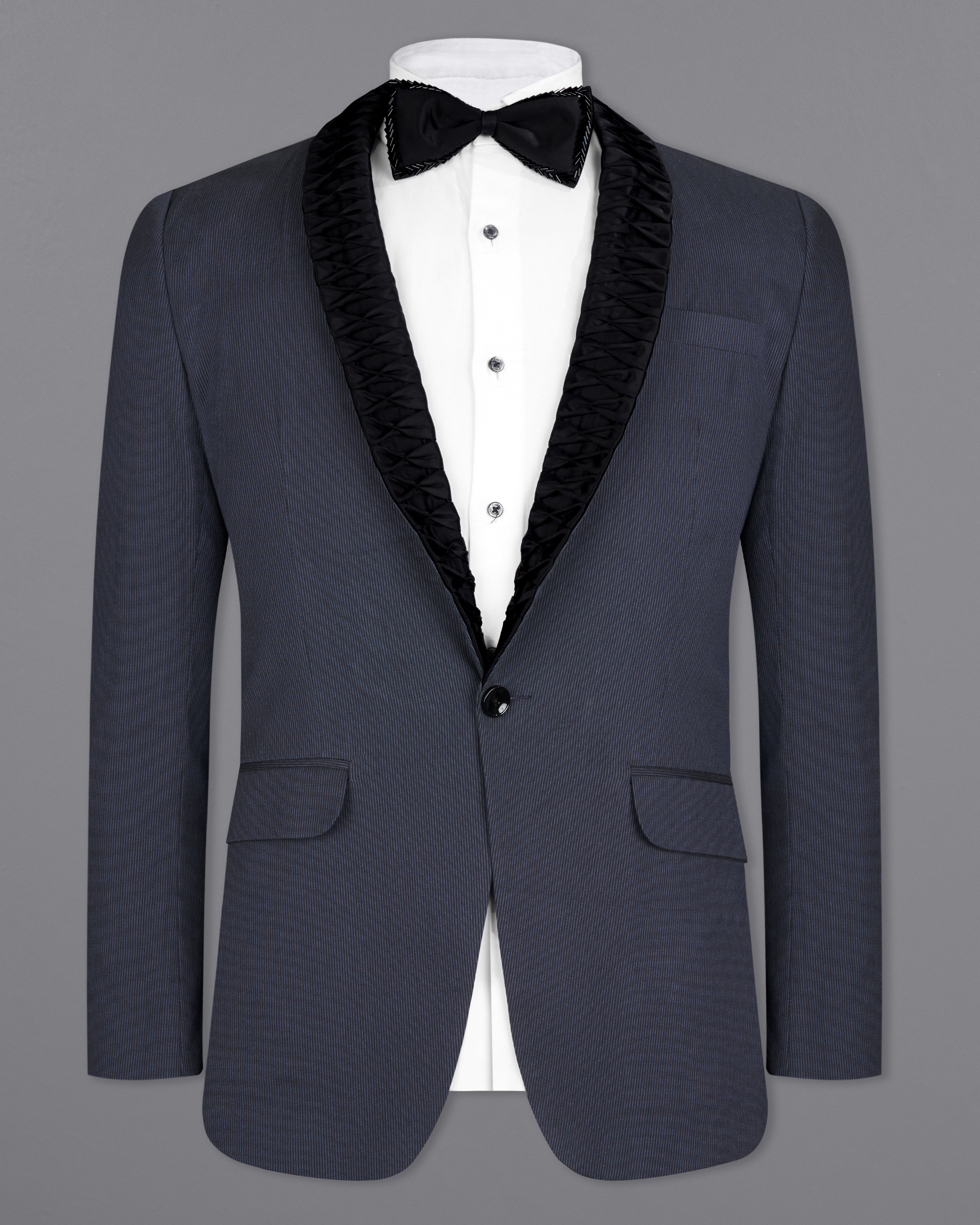 Shark Blue Textured Tuxedo Designer Blazer BL2601-BKL-D127-36, BL2601-BKL-D127-38, BL2601-BKL-D127-40, BL2601-BKL-D127-42, BL2601-BKL-D127-44, BL2601-BKL-D127-46, BL2601-BKL-D127-48, BL2601-BKL-D127-50, BL2601-BKL-D127-52, BL2601-BKL-D127-54, BL2601-BKL-D127-56, BL2601-BKL-D127-58, BL2601-BKL-D127-60