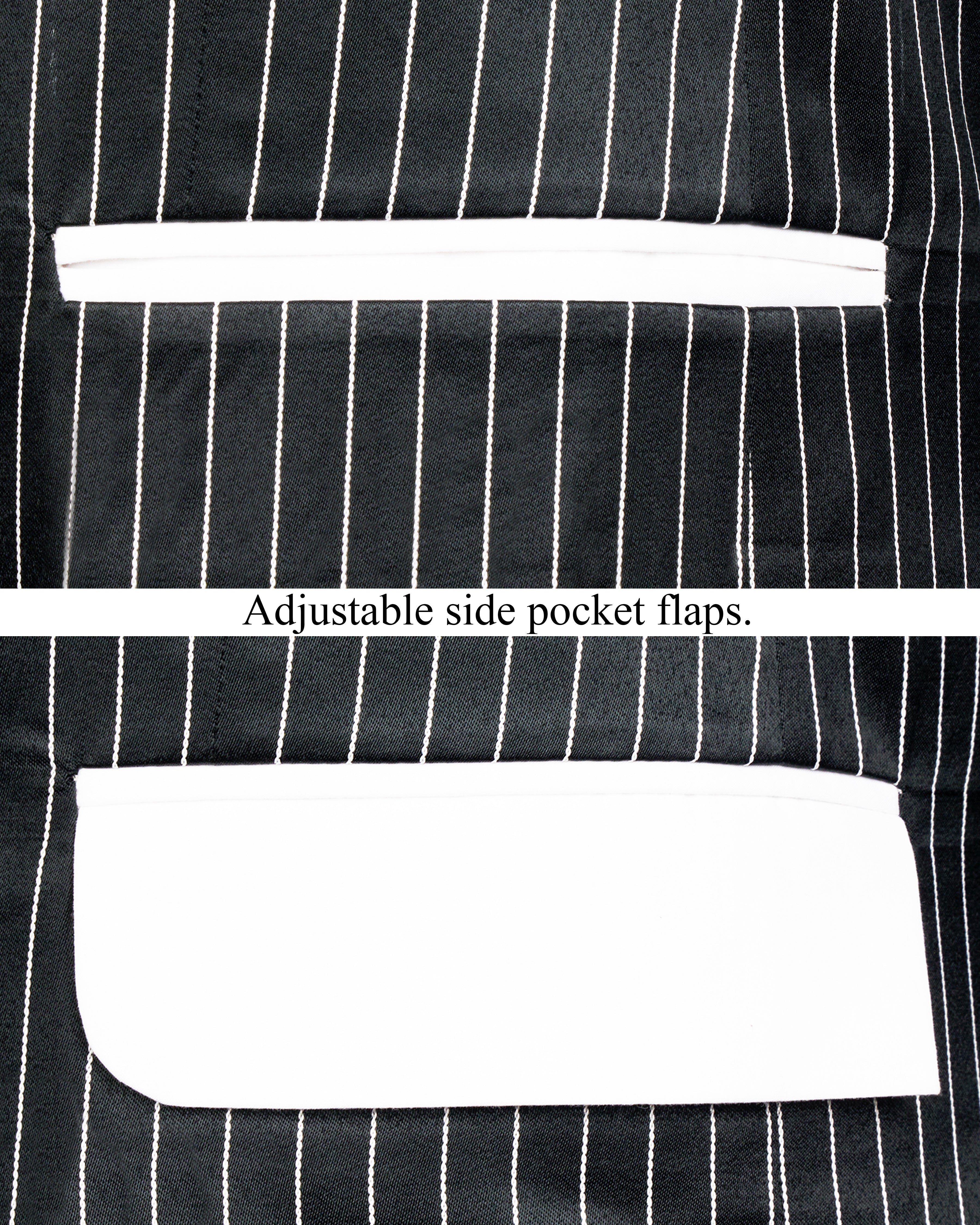 Jade Black and White Striped Designer Blazer BL2612-SB-D96-36, BL2612-SB-D96-38, BL2612-SB-D96-40, BL2612-SB-D96-42, BL2612-SB-D96-44, BL2612-SB-D96-46, BL2612-SB-D96-48, BL2612-SB-D96-50, BL2612-SB-D96-52, BL2612-SB-D96-54, BL2612-SB-D96-56, BL2612-SB-D96-58, BL2612-SB-D96-60